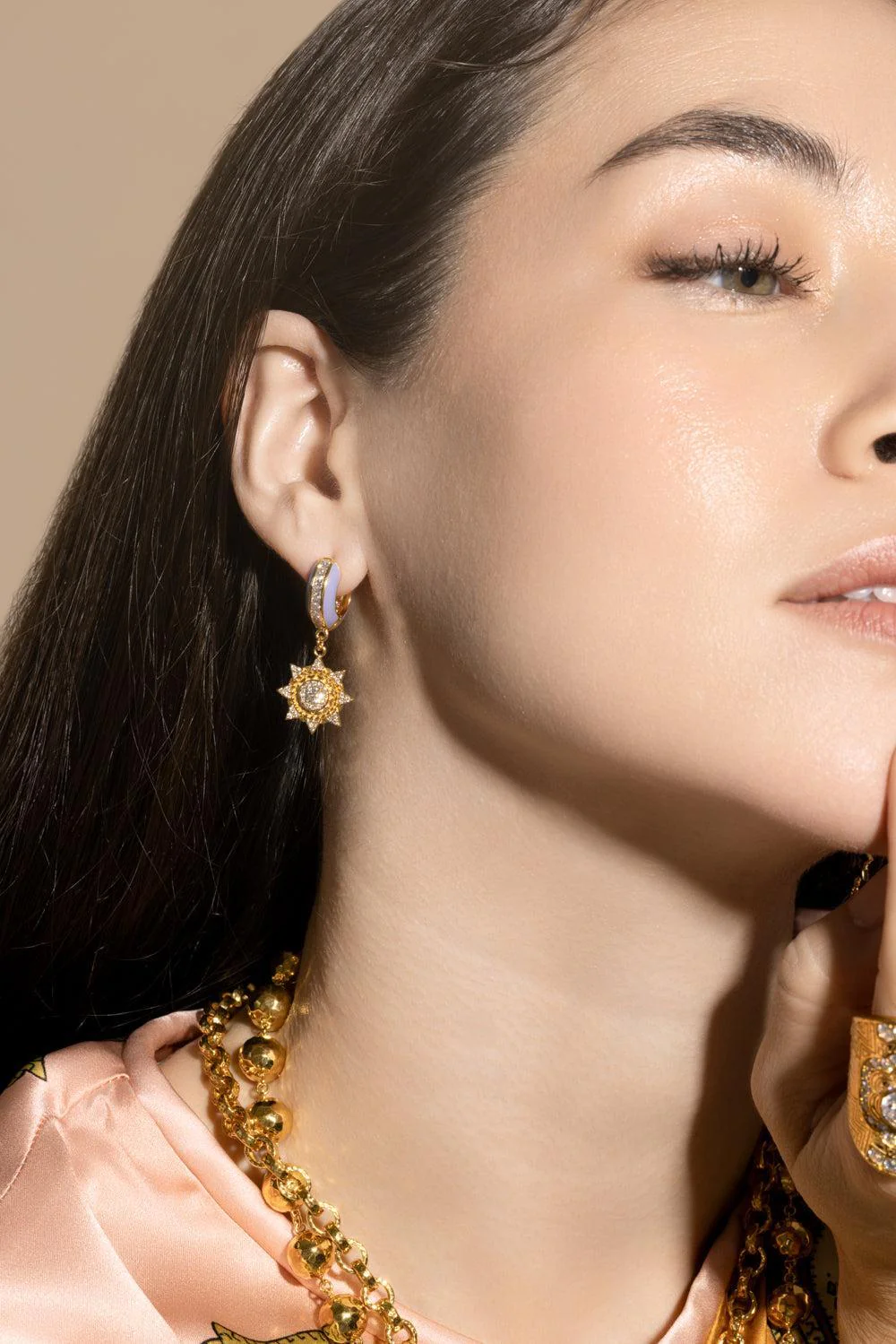Diamond Periwinkle Sun Drop Earrings - Image 3