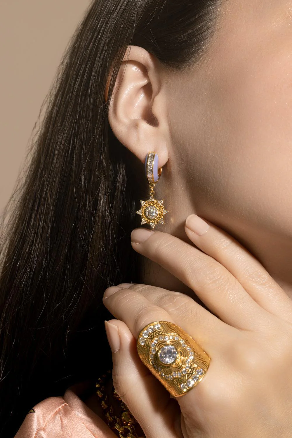 Diamond Periwinkle Sun Drop Earrings - Image 4