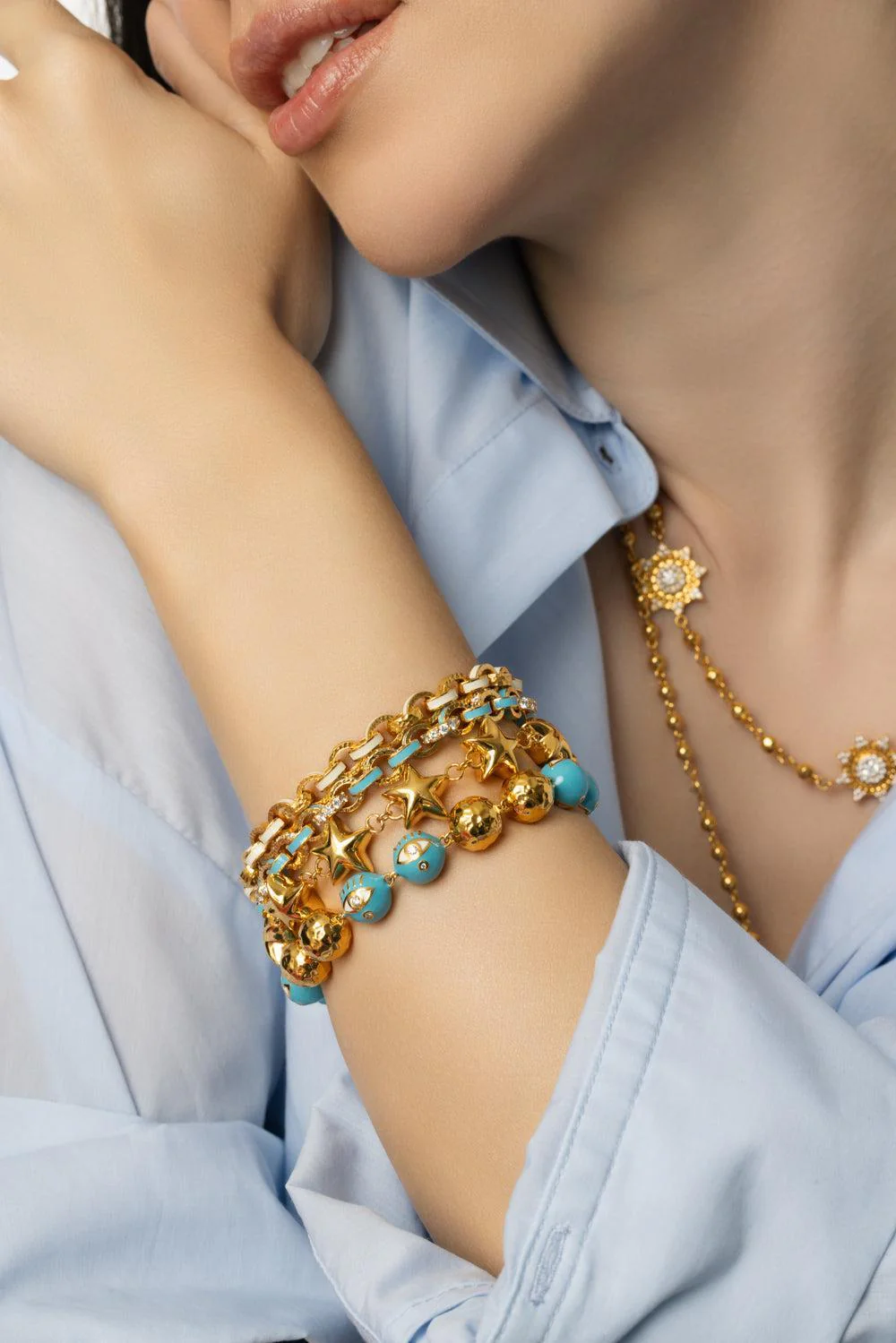 Diamond Sky Blue Evil Eye Bracelet - Image 2