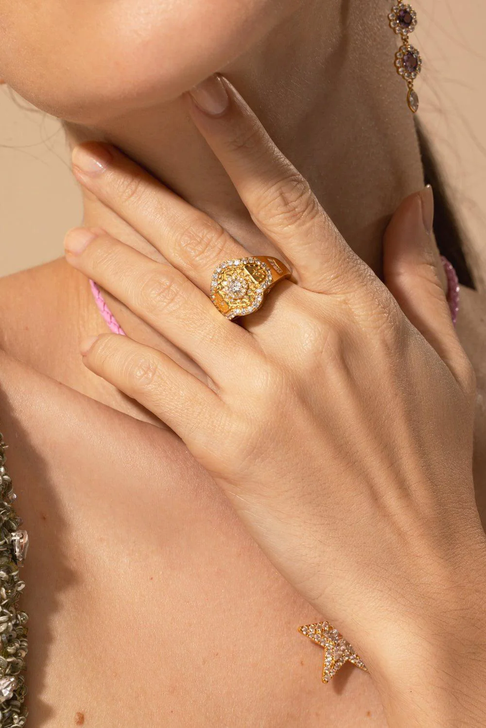 Diamond Sun Signet Ring - Image 3