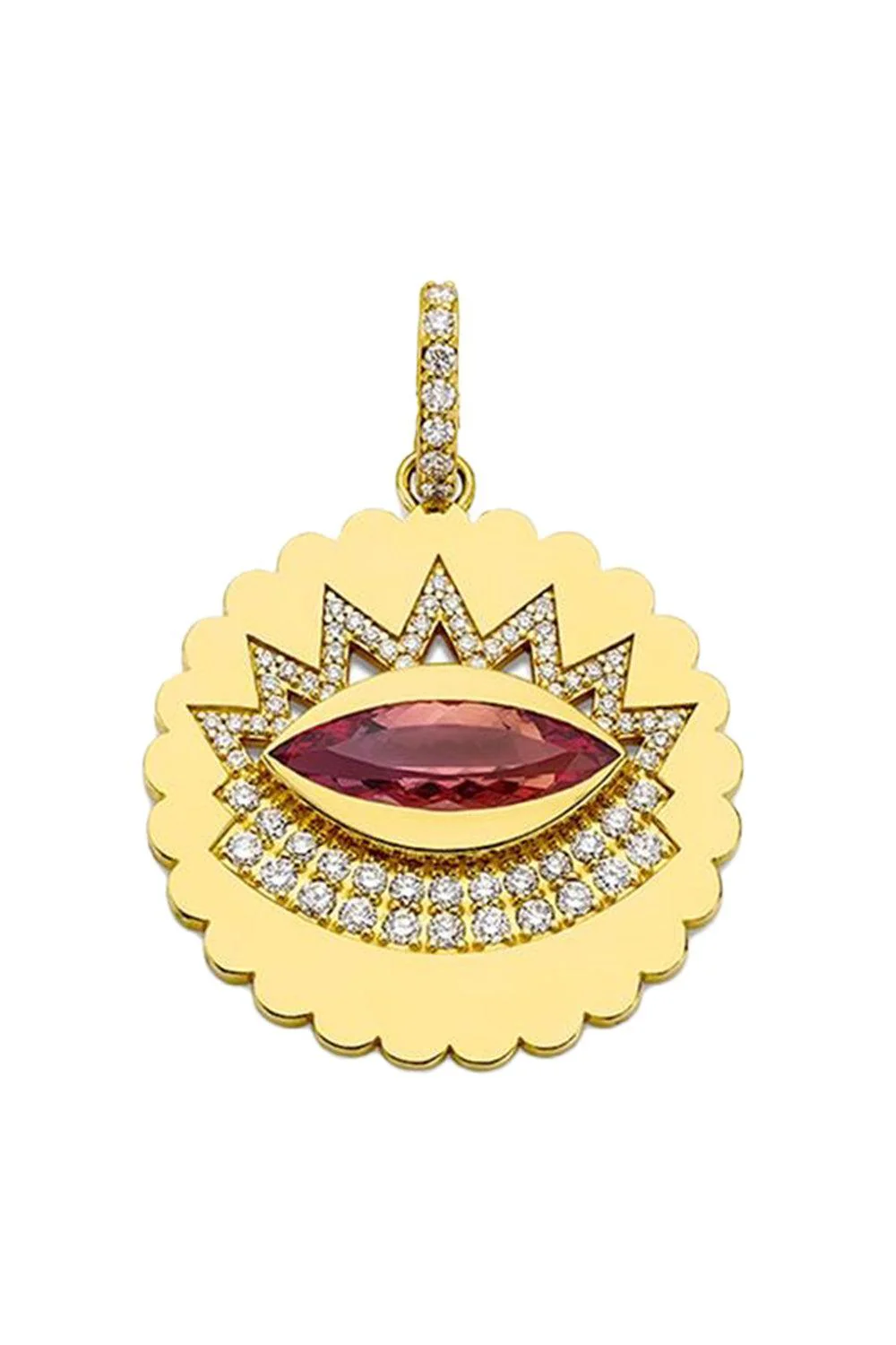 Diamond Topaz Scalloped Evil Eye Pendant