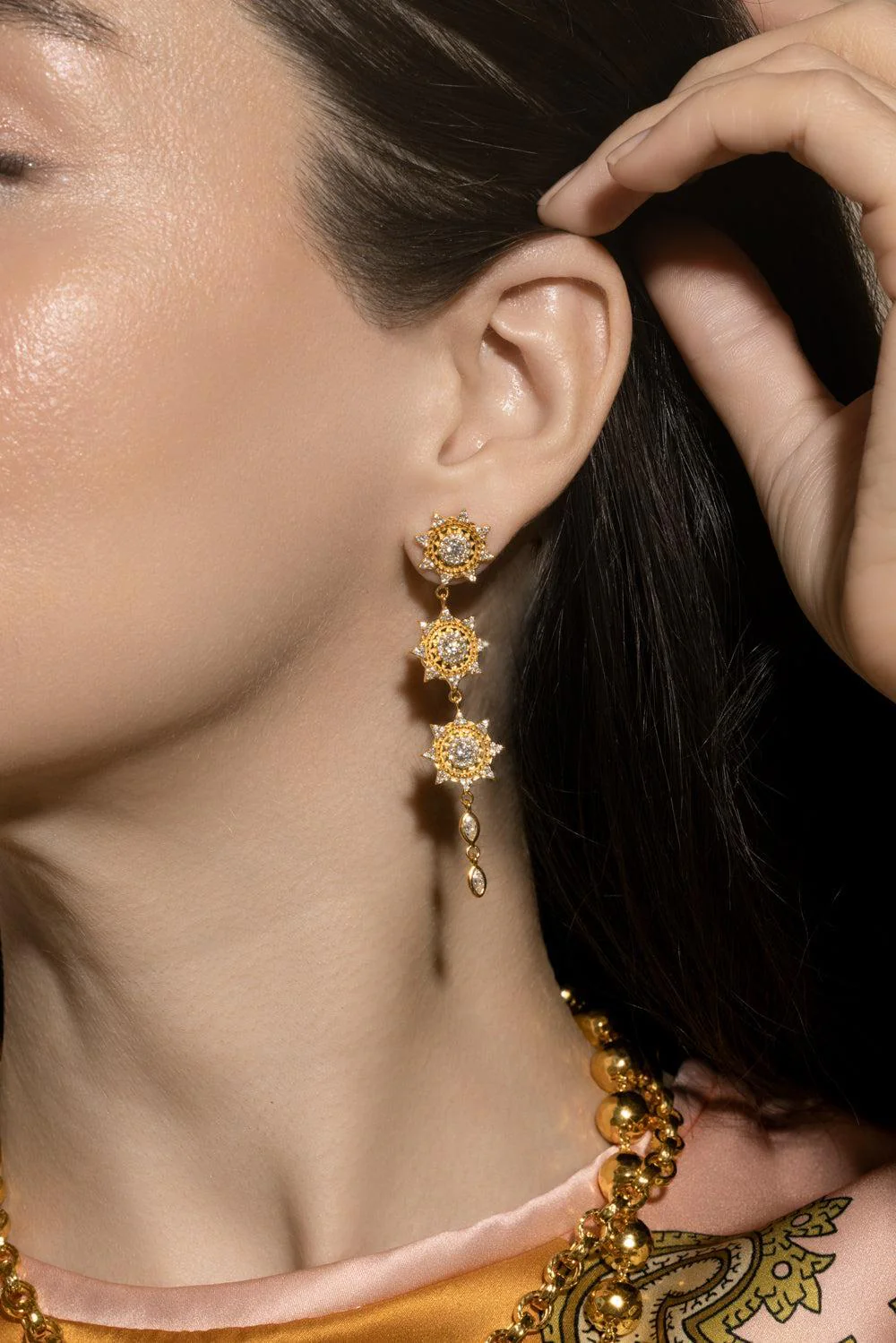 Diamond Triple Sun Drop Earrings - Image 2