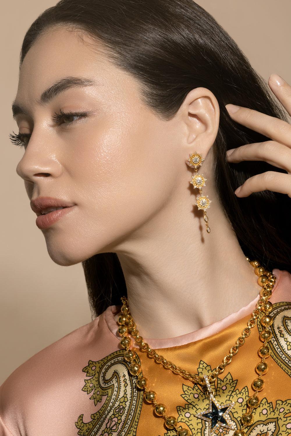 Diamond Triple Sun Drop Earrings - Image 3