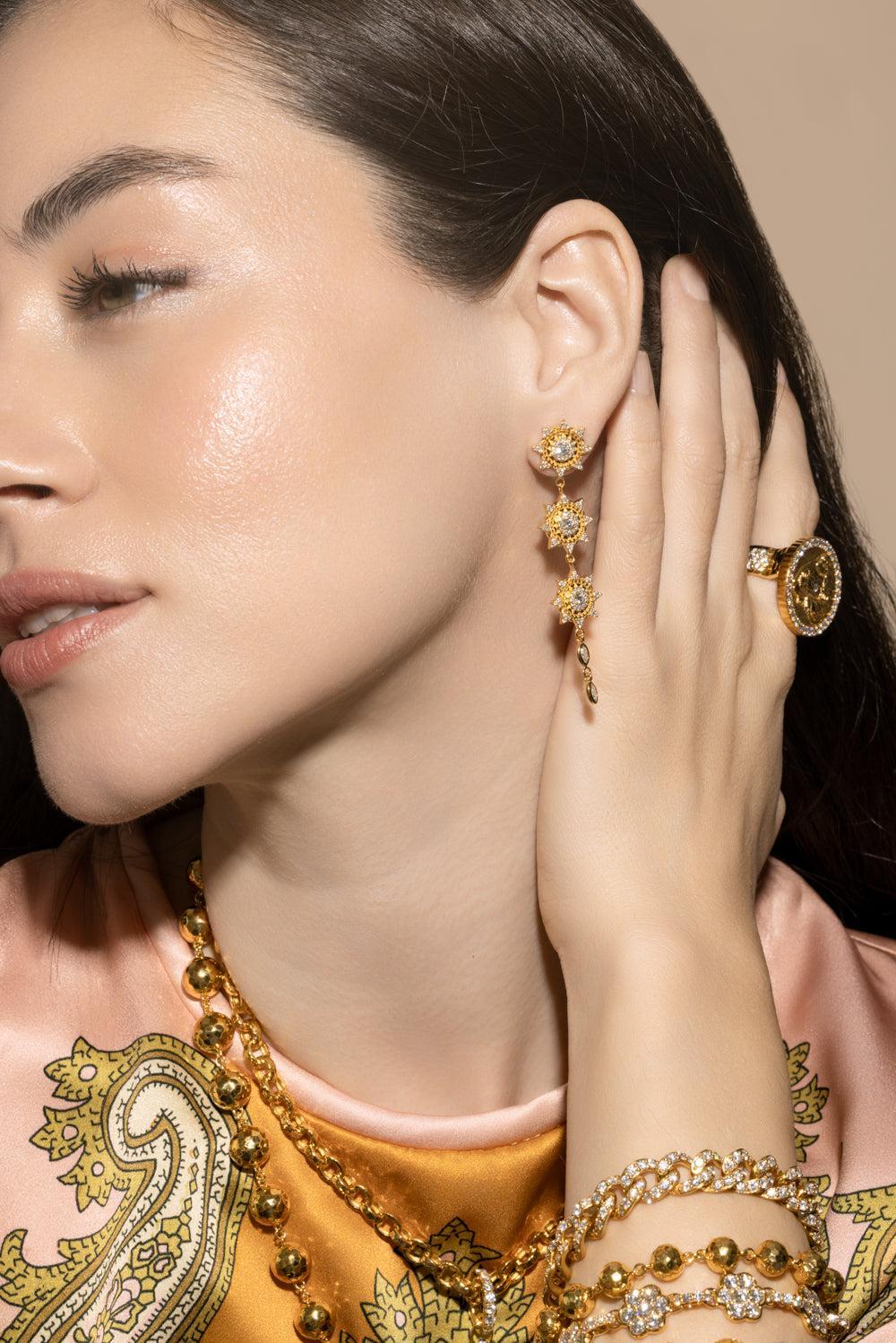 Diamond Triple Sun Drop Earrings - Image 4