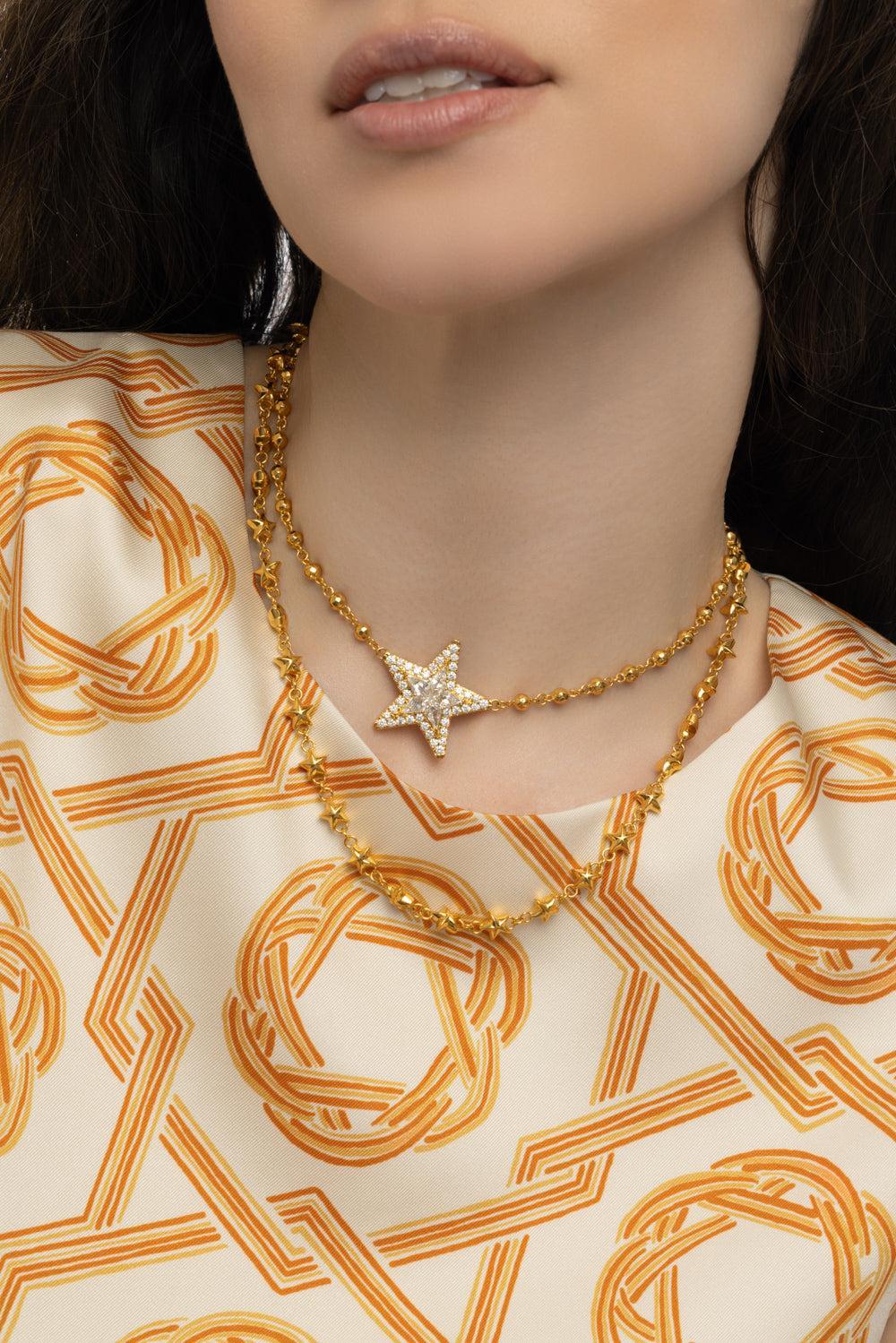 Golden Puffy Star Necklace