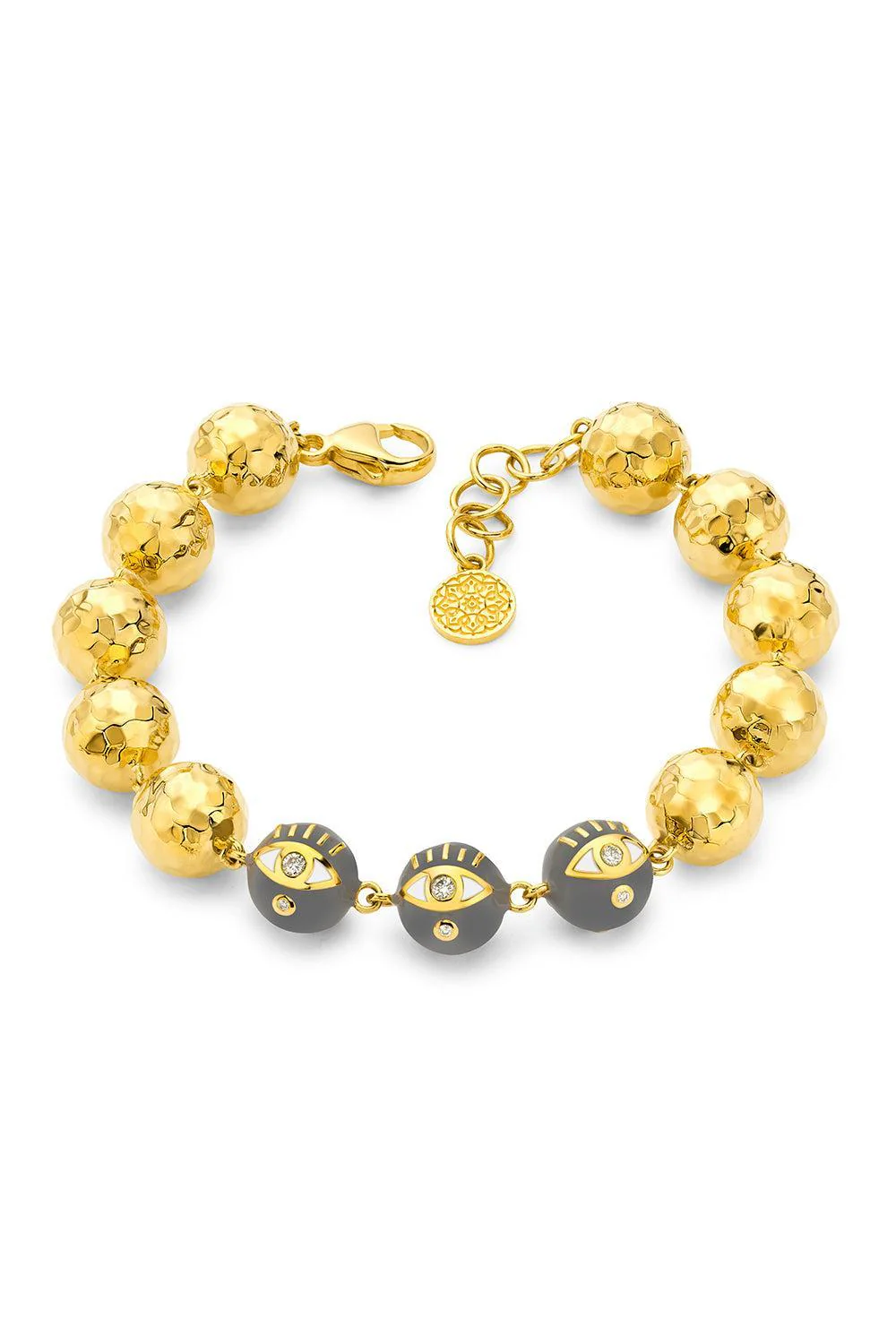Grey Evil Eye Disco Bead Bracelet