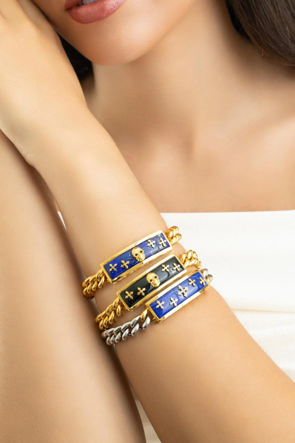 Lapis Cross Biker Bracelet - Image 3