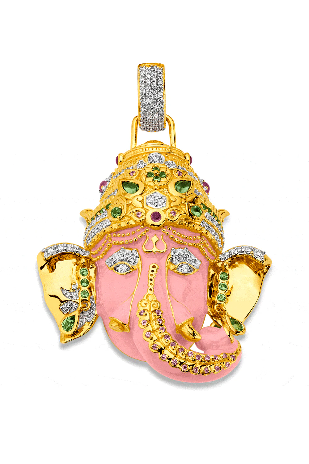 Large Pink Enamel Ganesha Pendant
