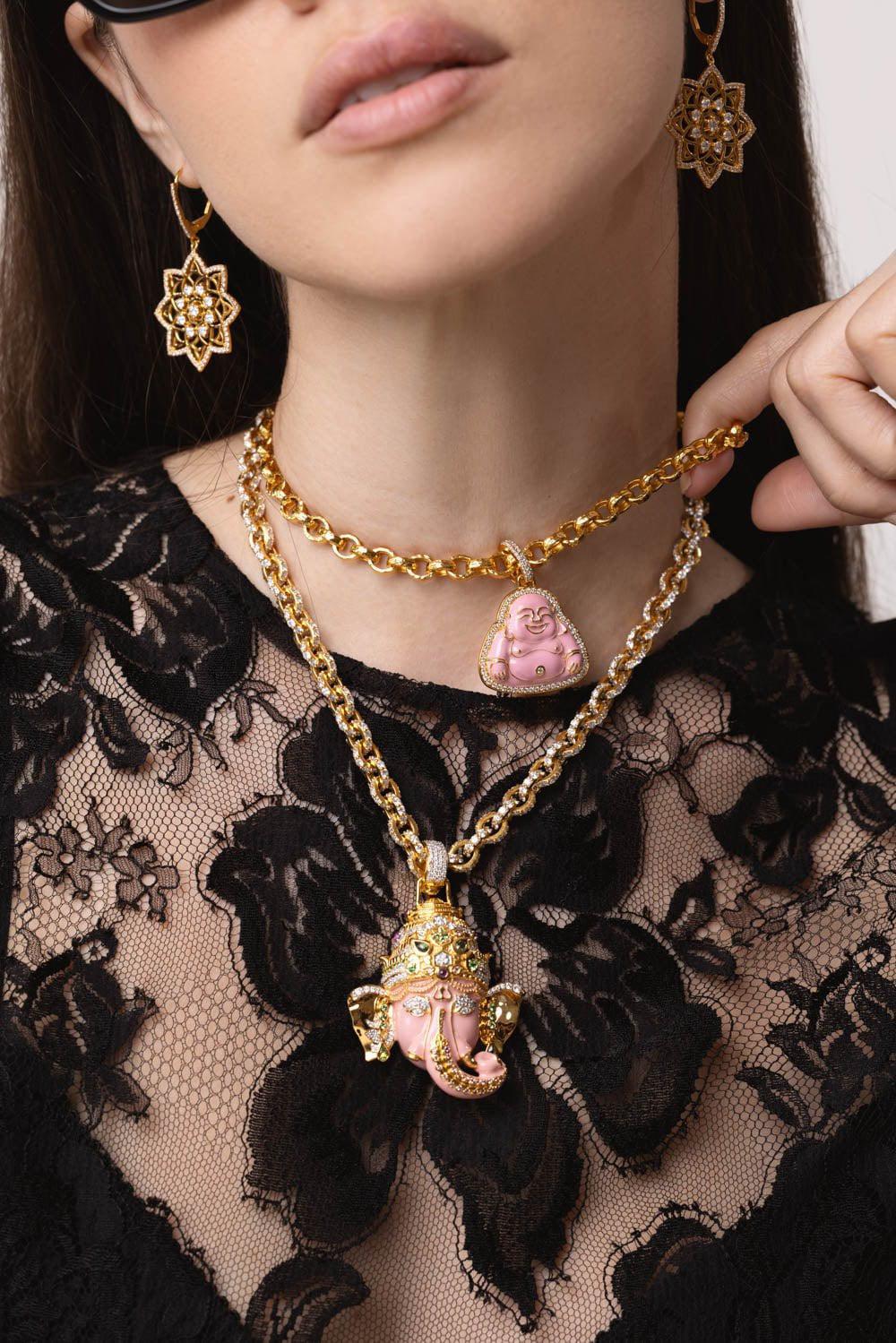 Large Pink Enamel Ganesha Pendant - Image 2