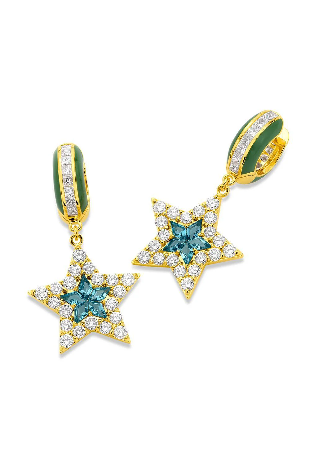 London Blue Topaz Green Kite Star Earrings