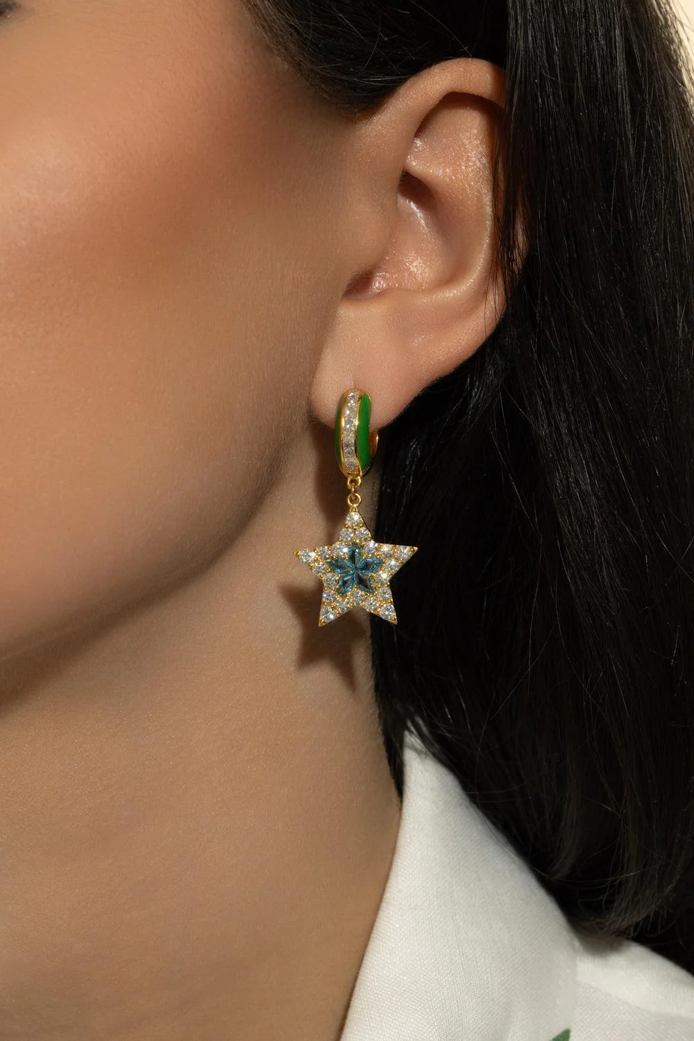 London Blue Topaz Green Kite Star Earrings - Image 3