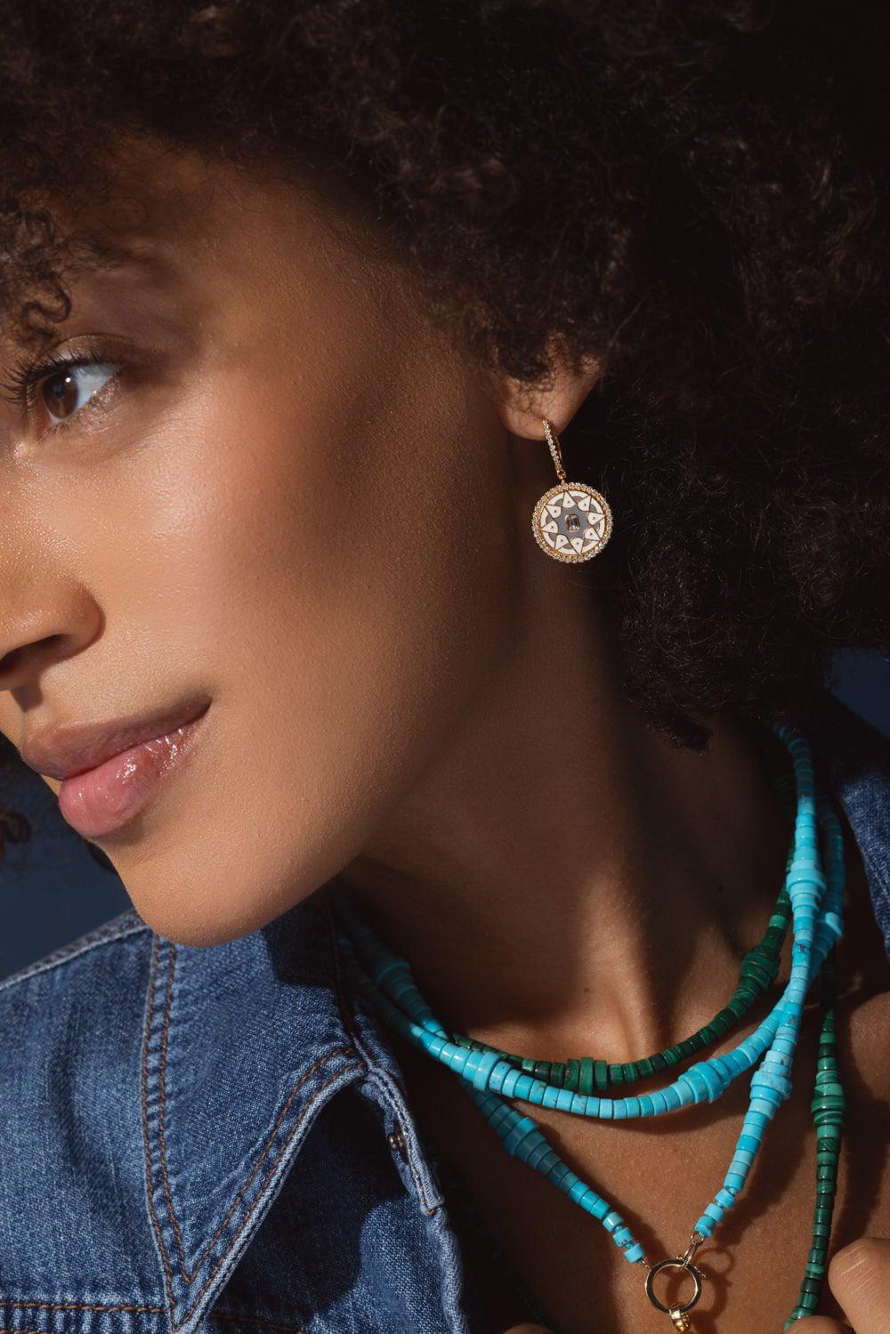 Mandala Coin Huggie Earrings - Image 2