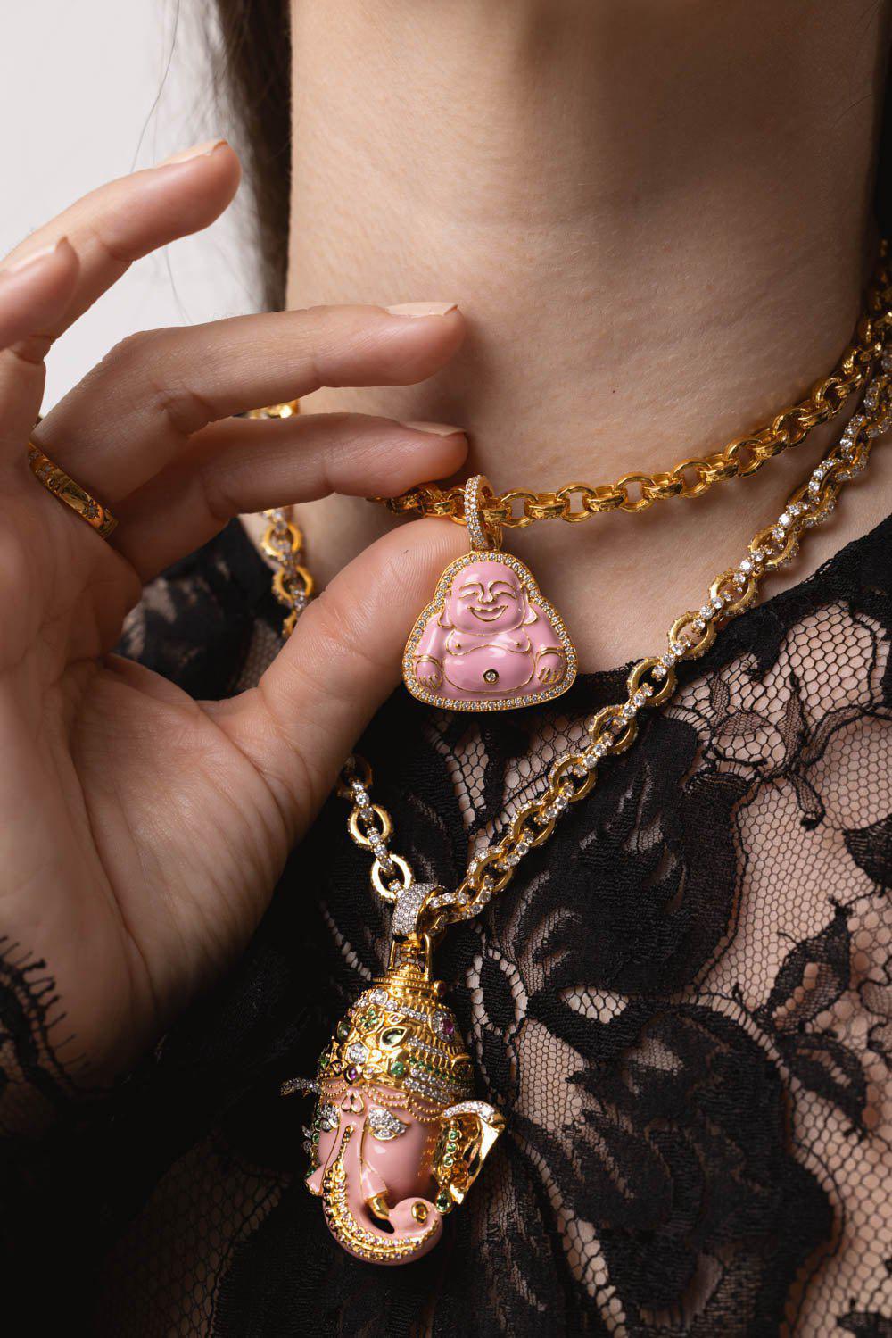 Medium Pink Happy Buddha Pendant - Image 2