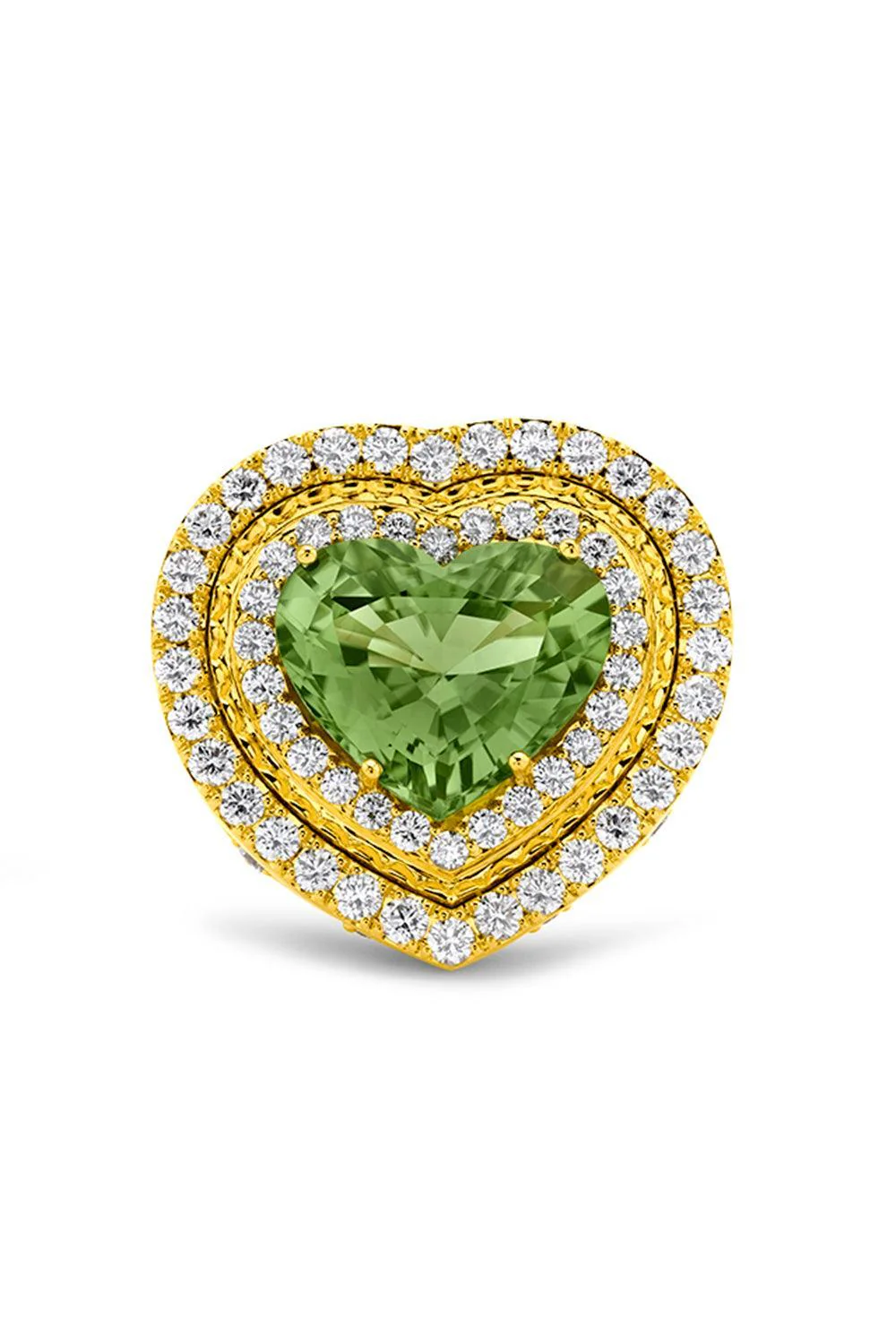 Peridot Diamond Heart Signet Ring
