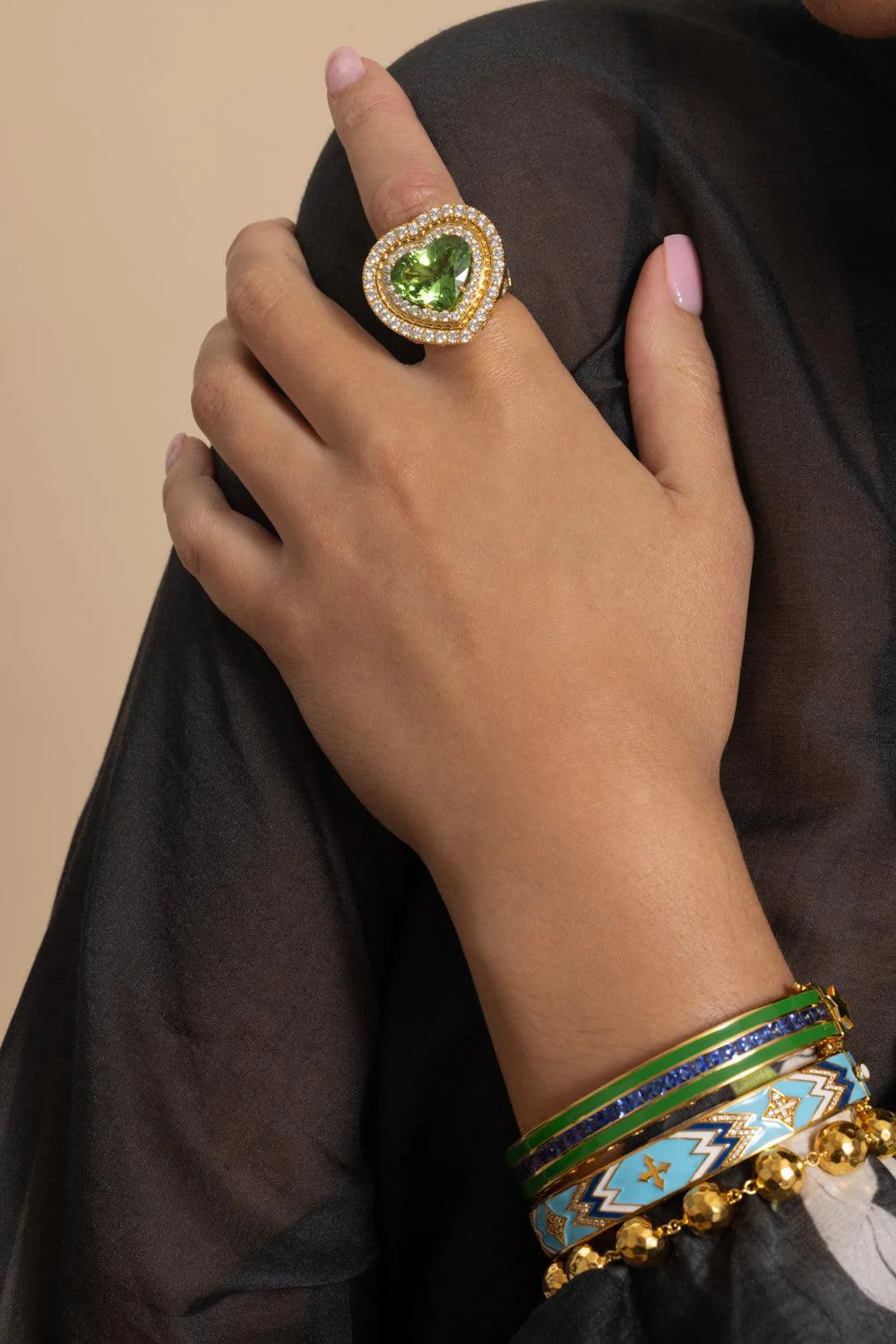 Peridot Diamond Heart Signet Ring - Image 5