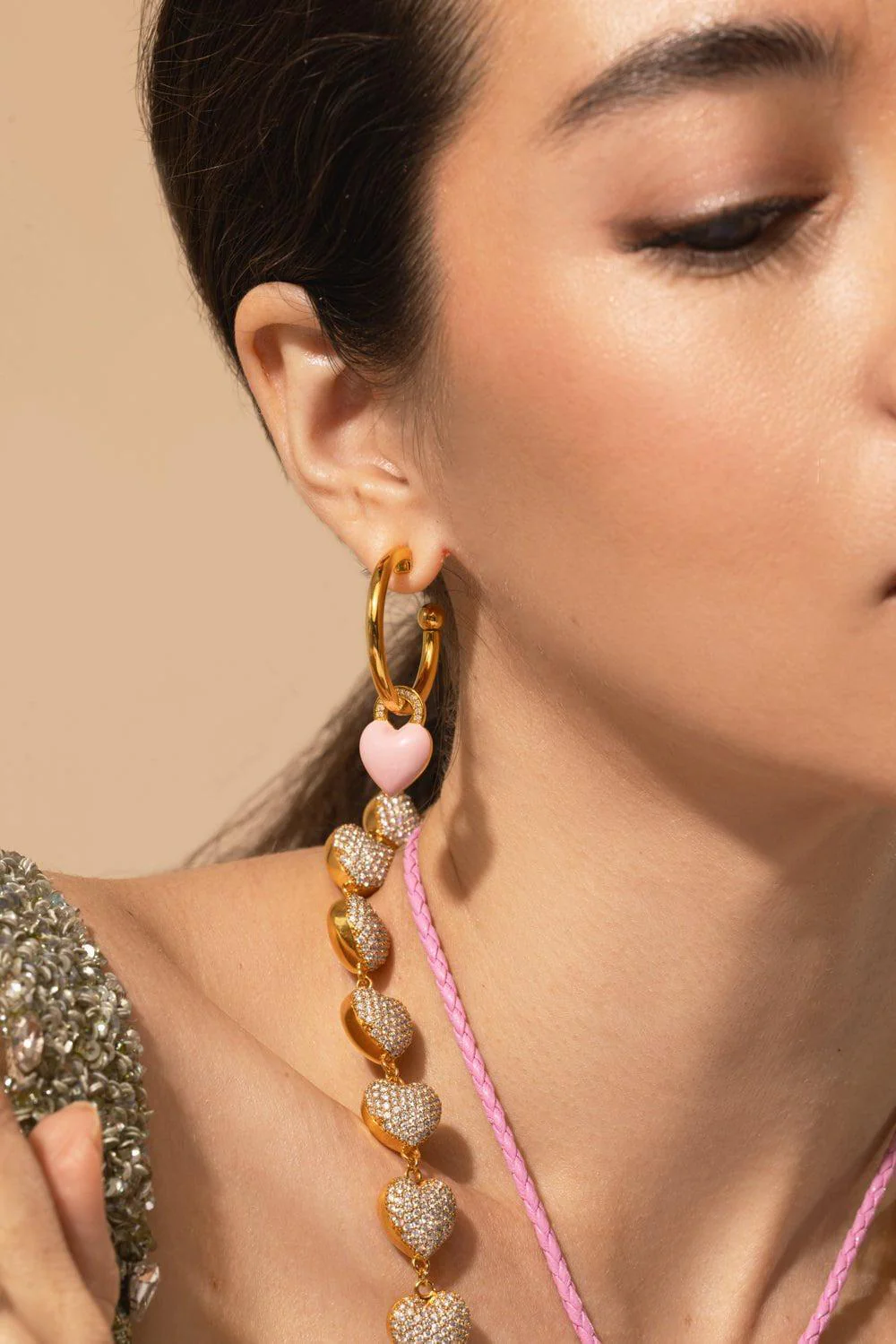 Pink Enamel Heart Earring Charms - Image 3
