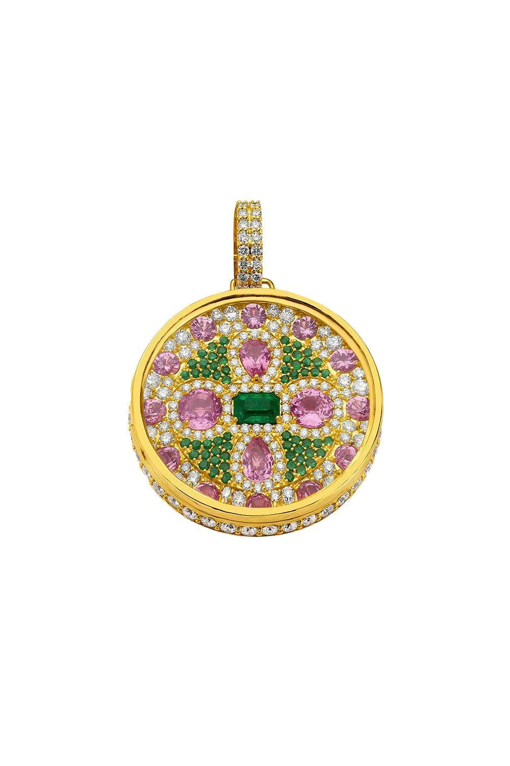Pink Sapphire Diamond Emerald Locket