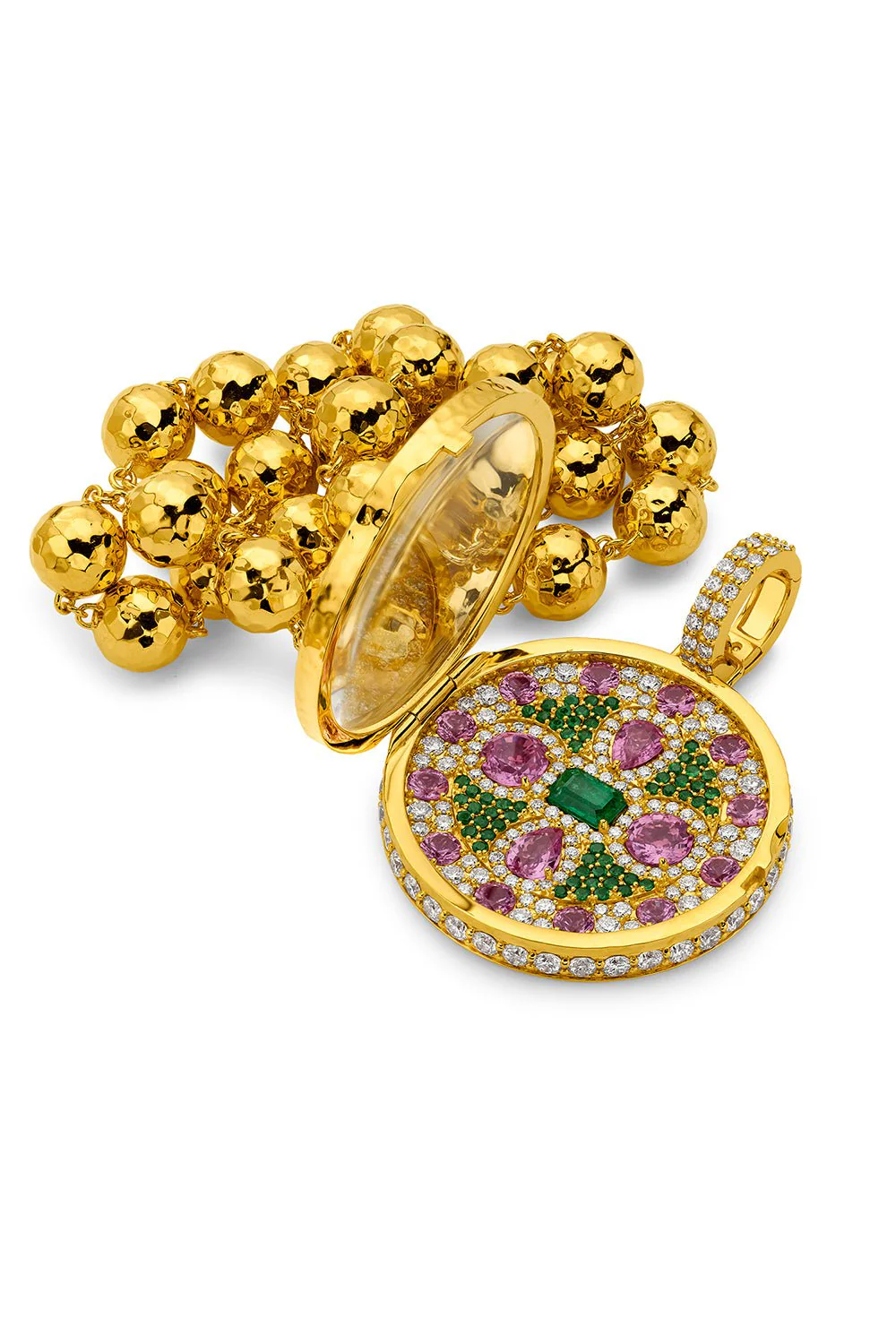Pink Sapphire Diamond Emerald Locket - Image 6