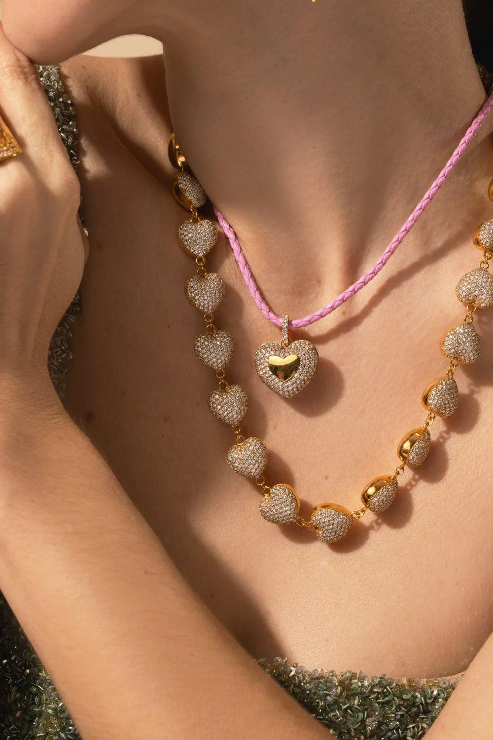 Pink Spinel Puffy Heart Pendant - Image 2