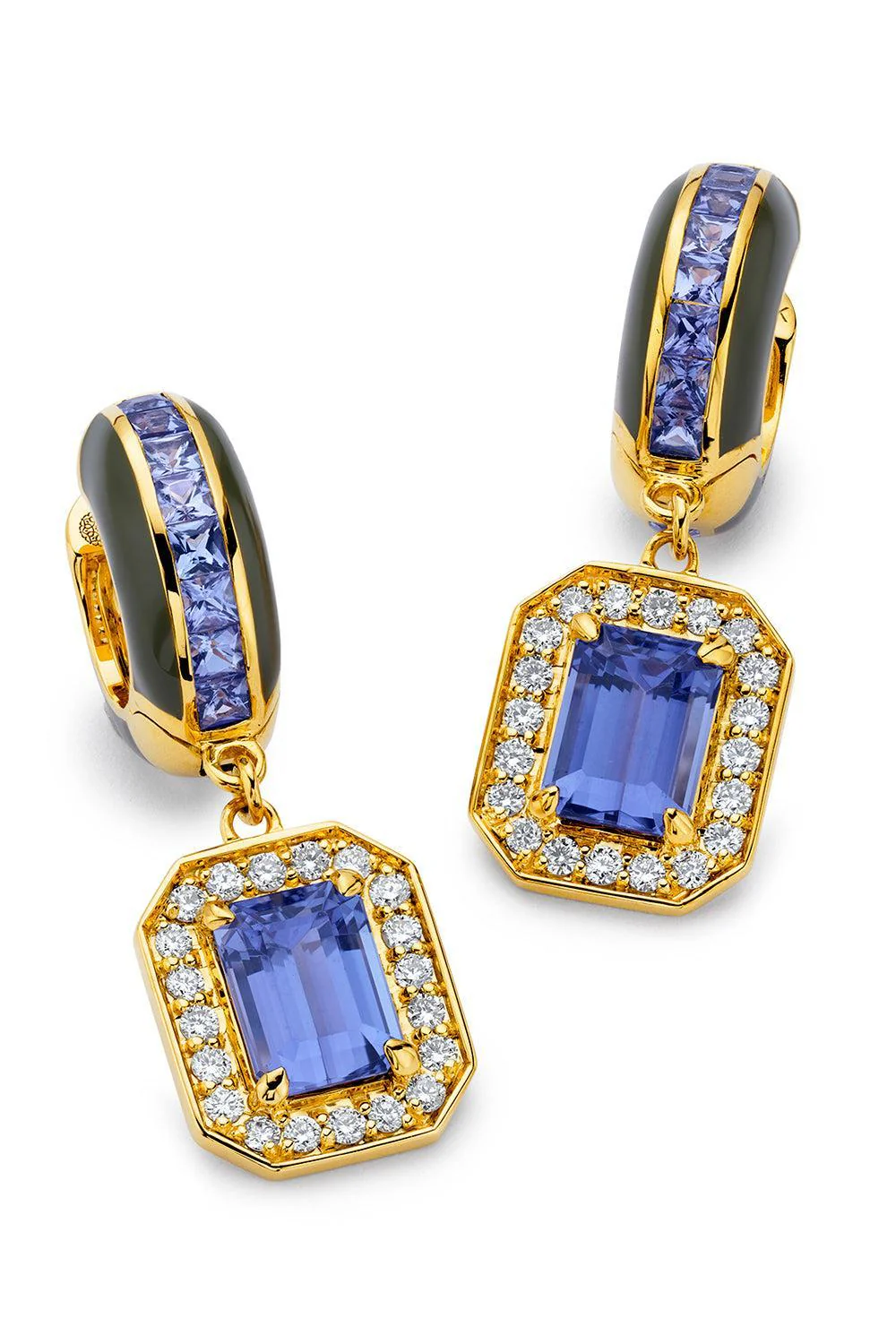 Tanzanite Square Drop Hoop Earrings