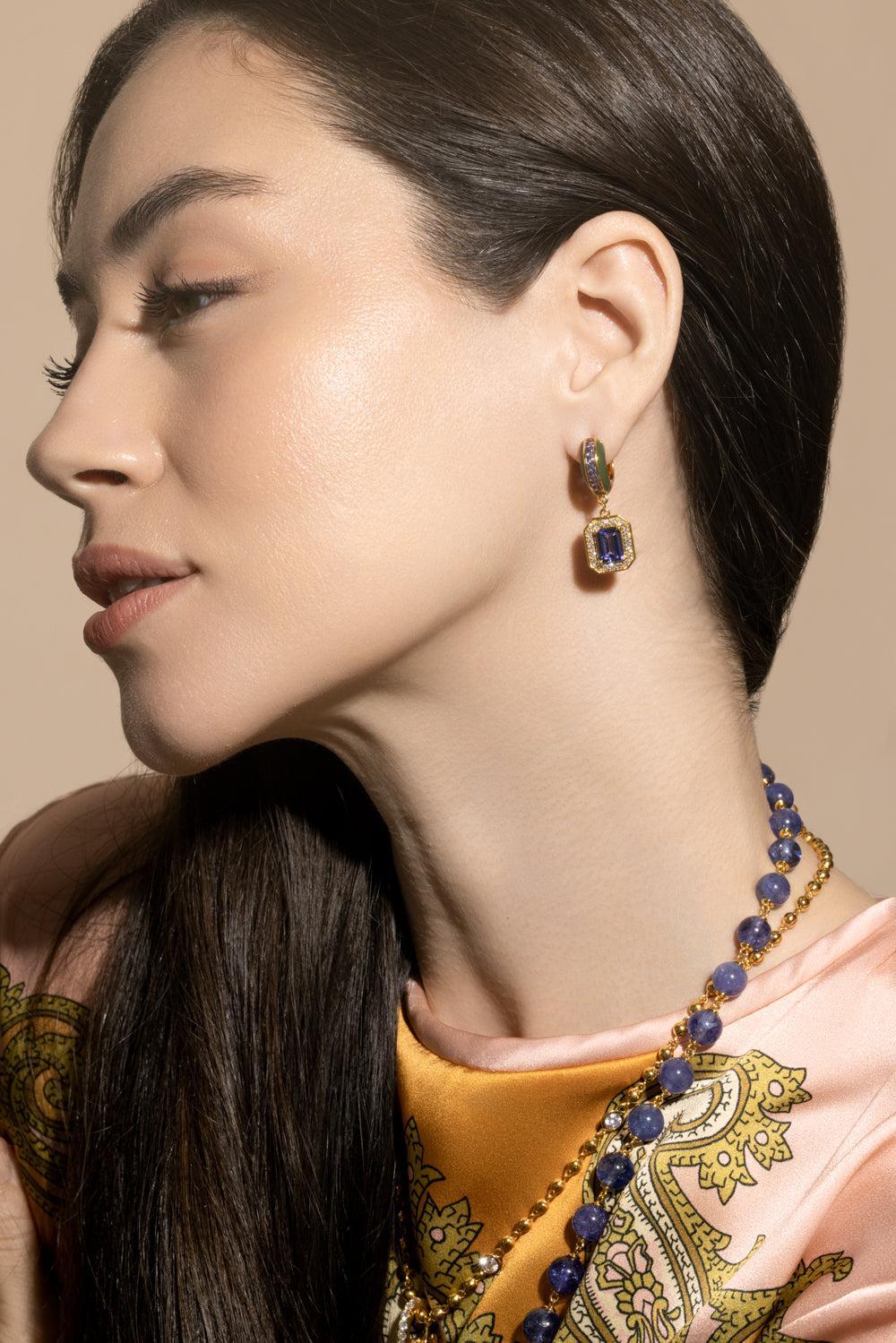 Tanzanite Square Drop Hoop Earrings - Image 2