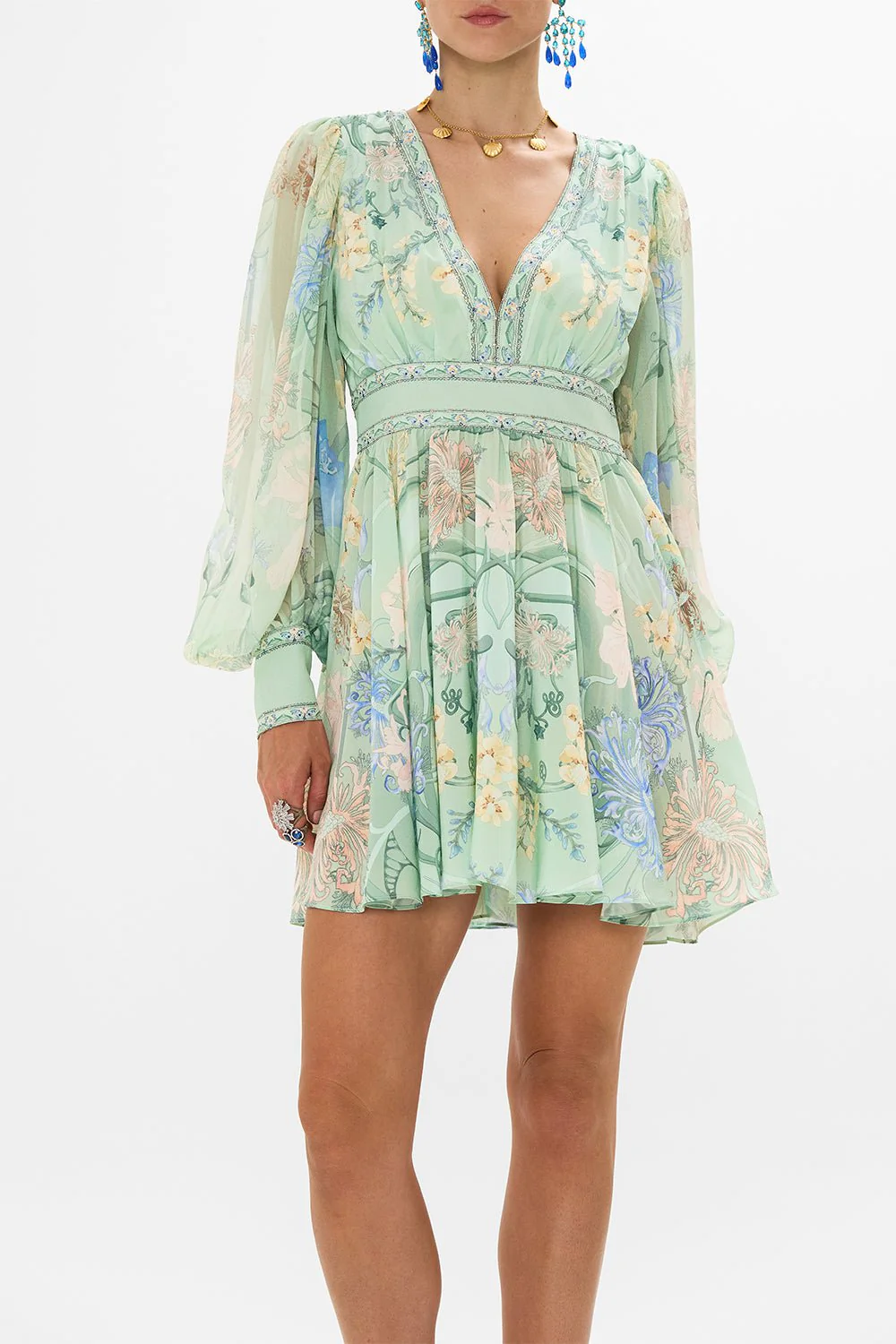 Blouson Sleeve Short Dress - Image 2
