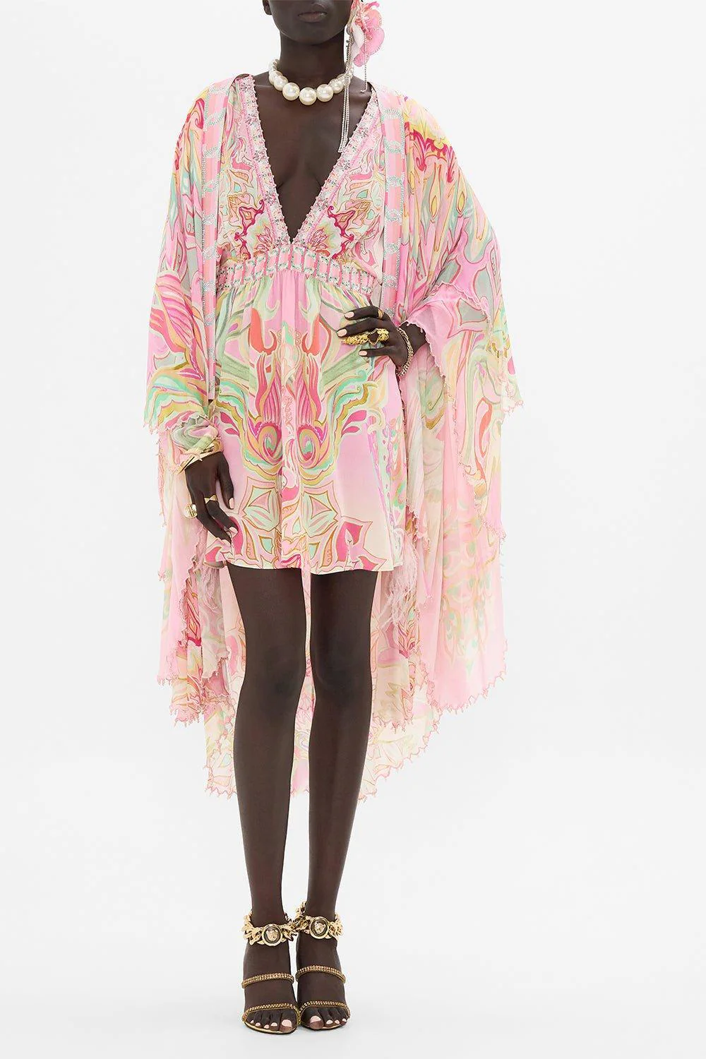 Gathered Kimono Mini Dress - Image 5