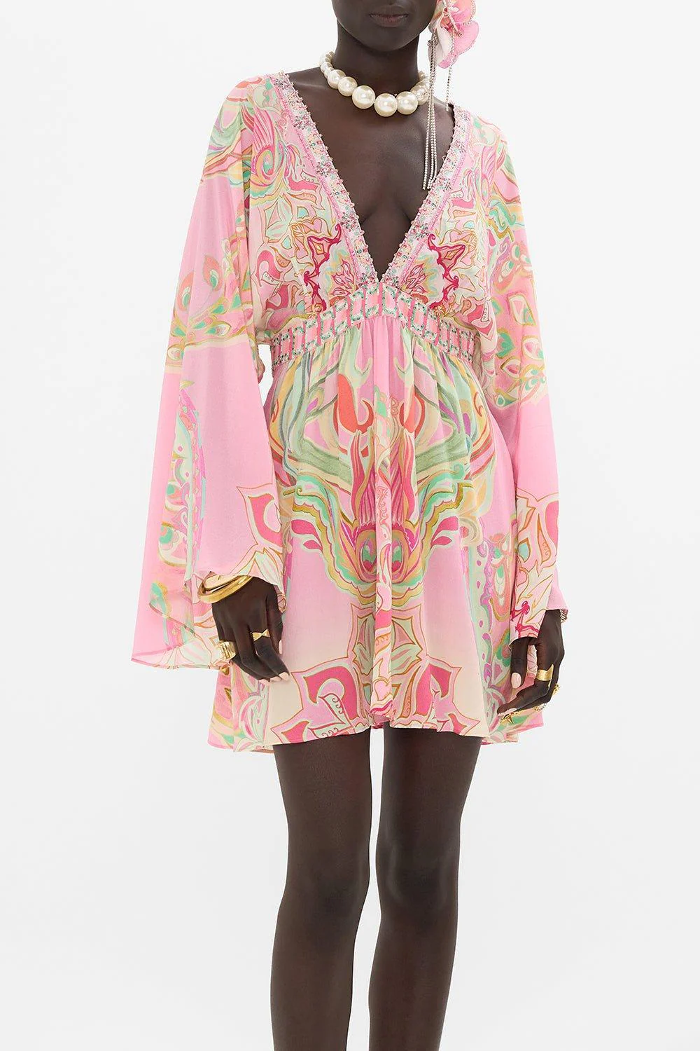 Gathered Kimono Mini Dress - Image 6