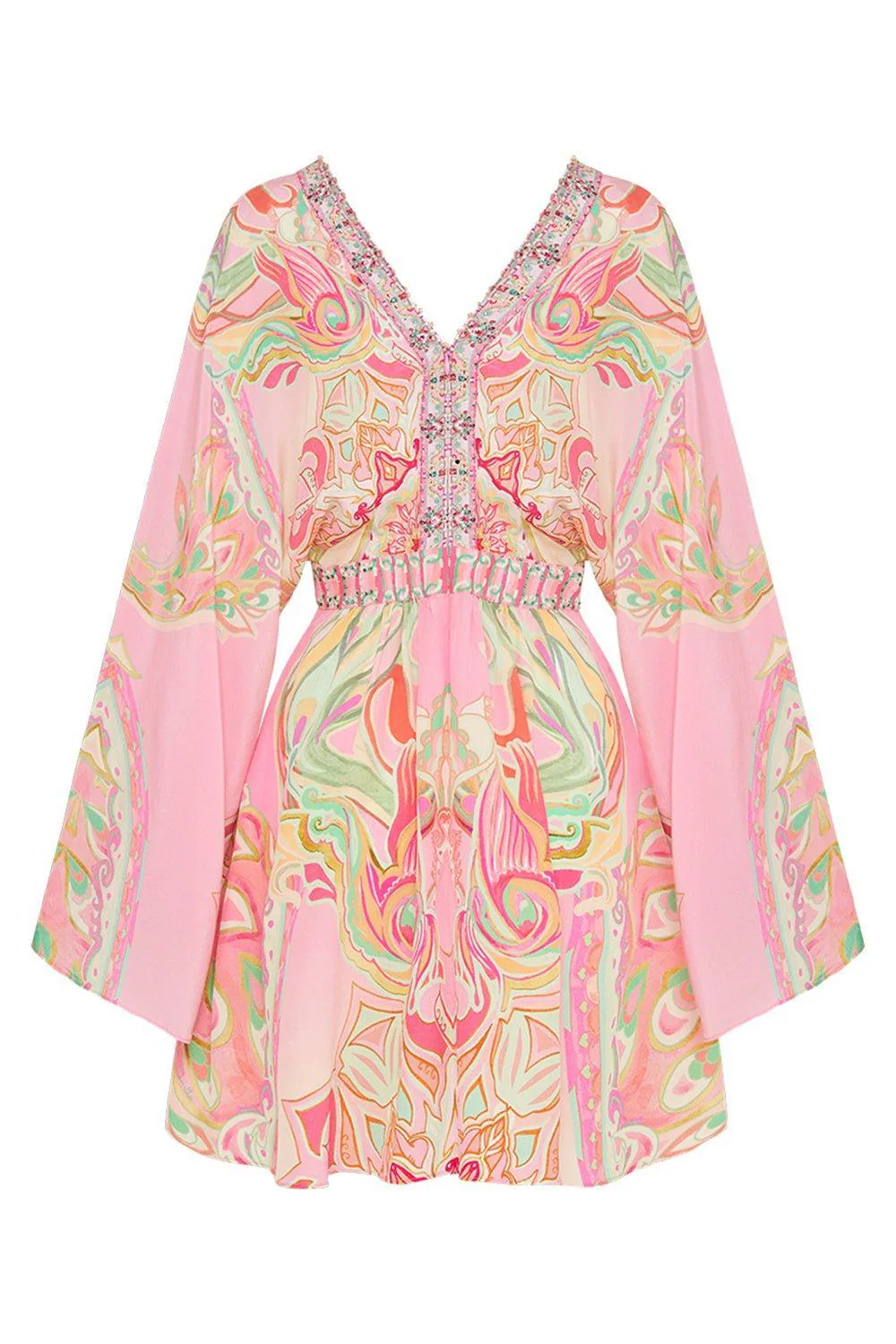 Gathered Kimono Mini Dress - Image 8