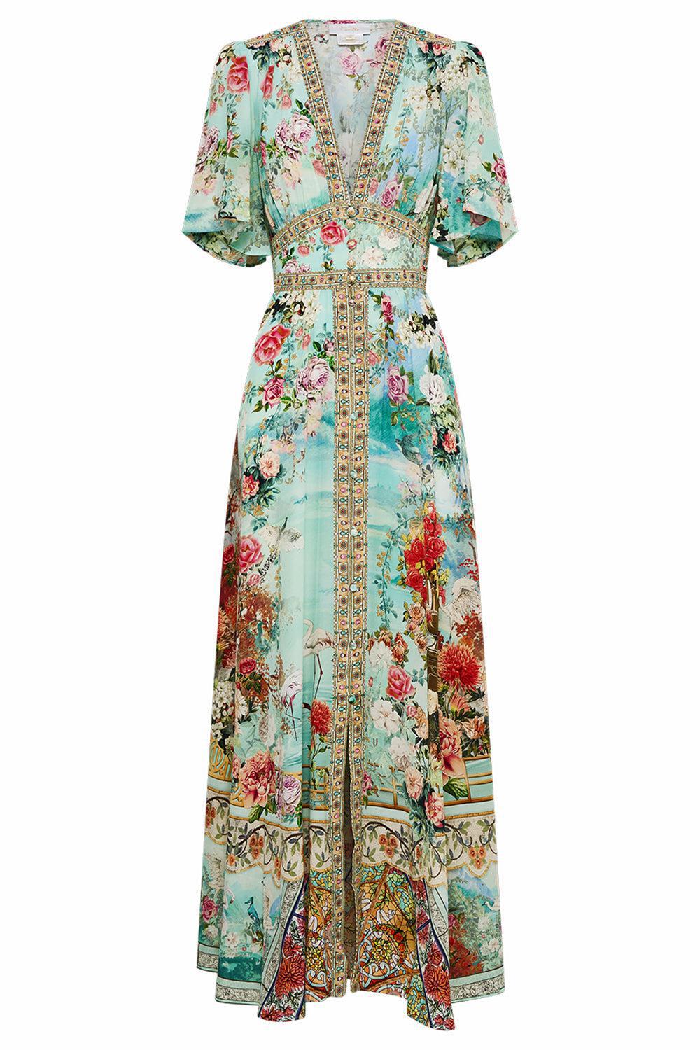 Shaped Waistband Flutter Sleeve Dress