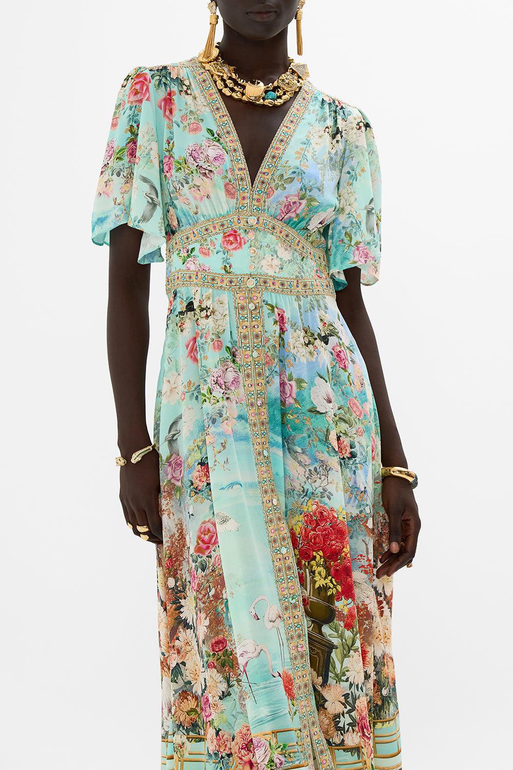 Shaped Waistband Flutter Sleeve Dress - Image 3