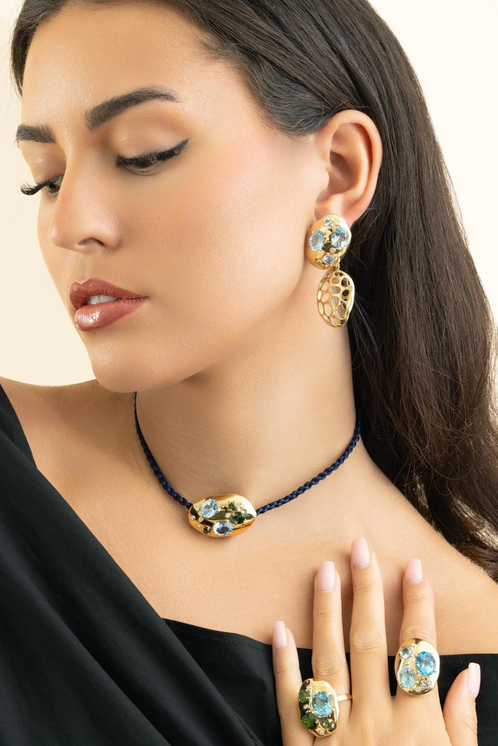 Blue Topaz Diamond Monochromatic Earrings - Image 3