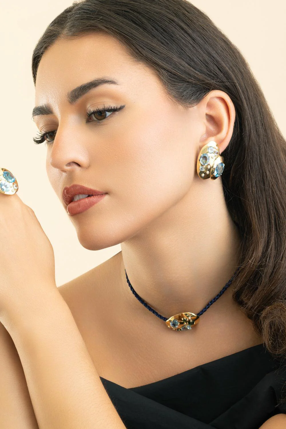 Blue Topaz Diamond Rock Earrings - Image 2