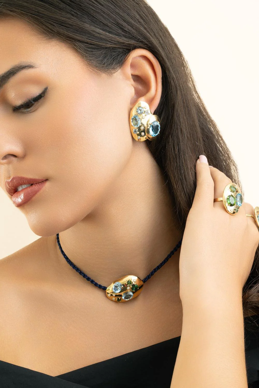 Blue Topaz Diamond Rock Earrings - Image 3