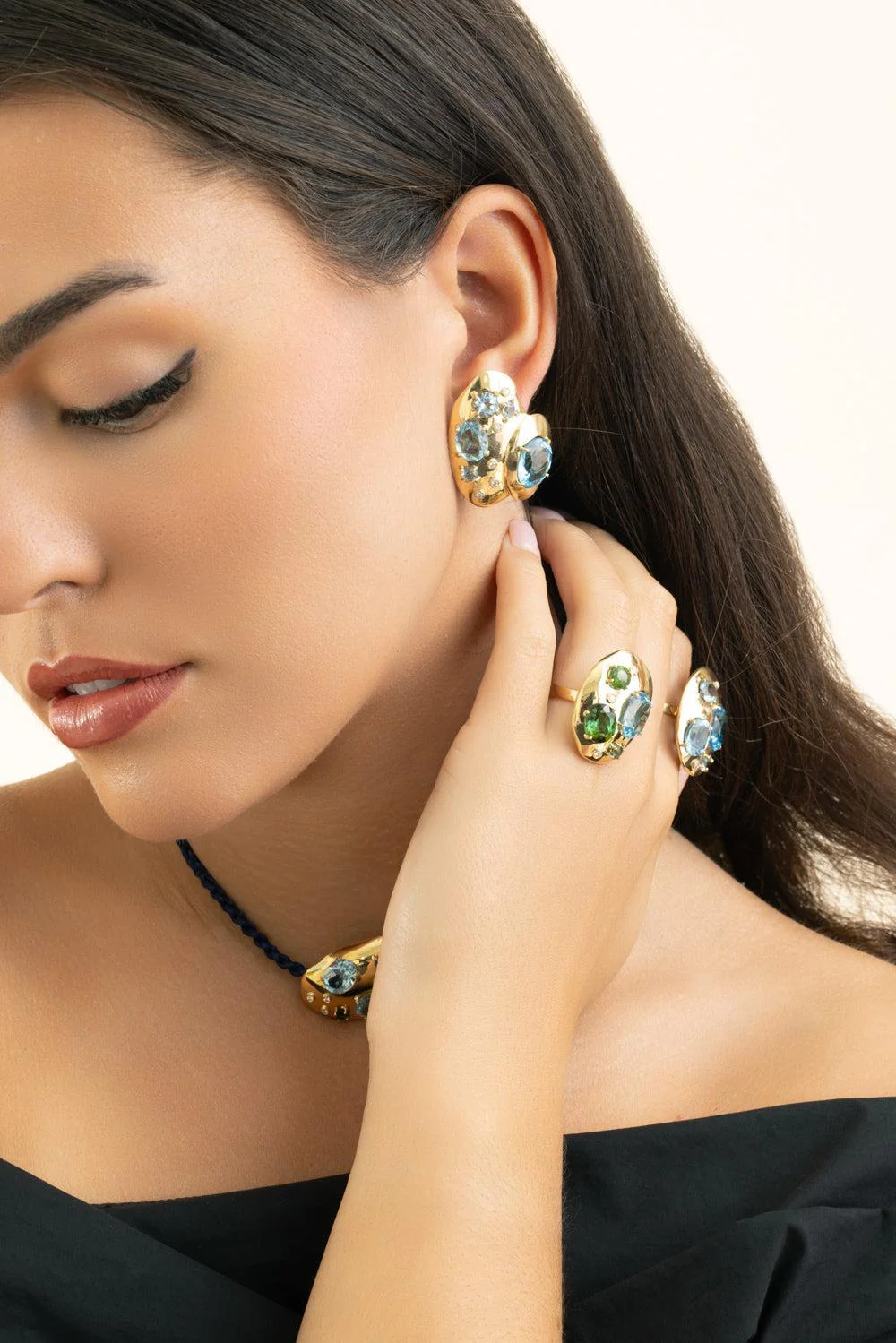 Blue Topaz Diamond Rock Earrings - Image 4