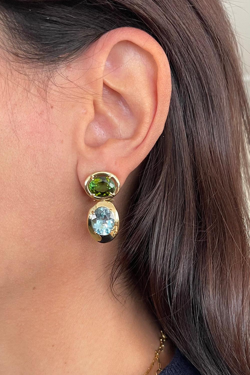 Blue Topaz Green Tourmaline Rock Class Earrings - Image 2