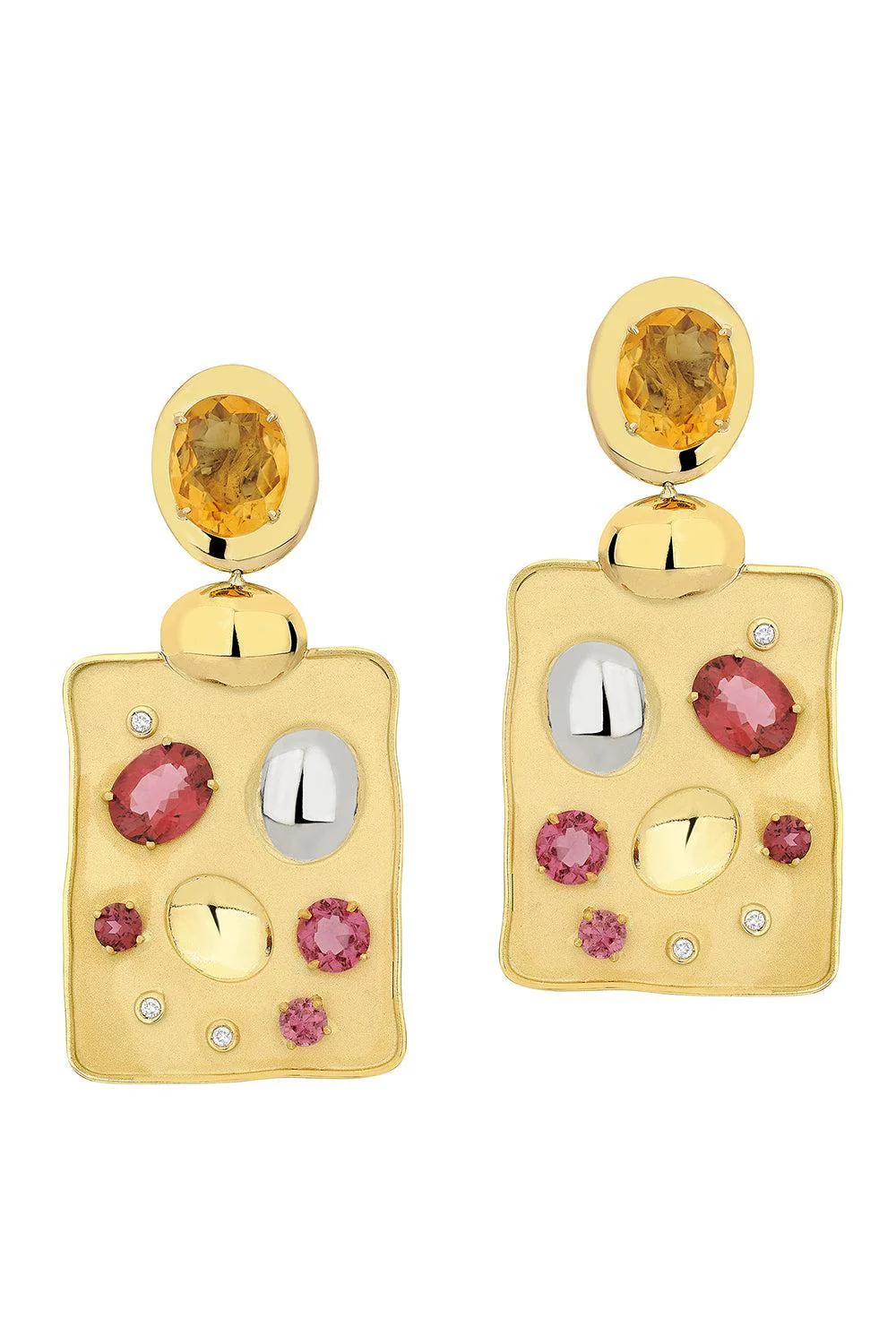 Citrine Rubis Diamond Rock Drop Earrings