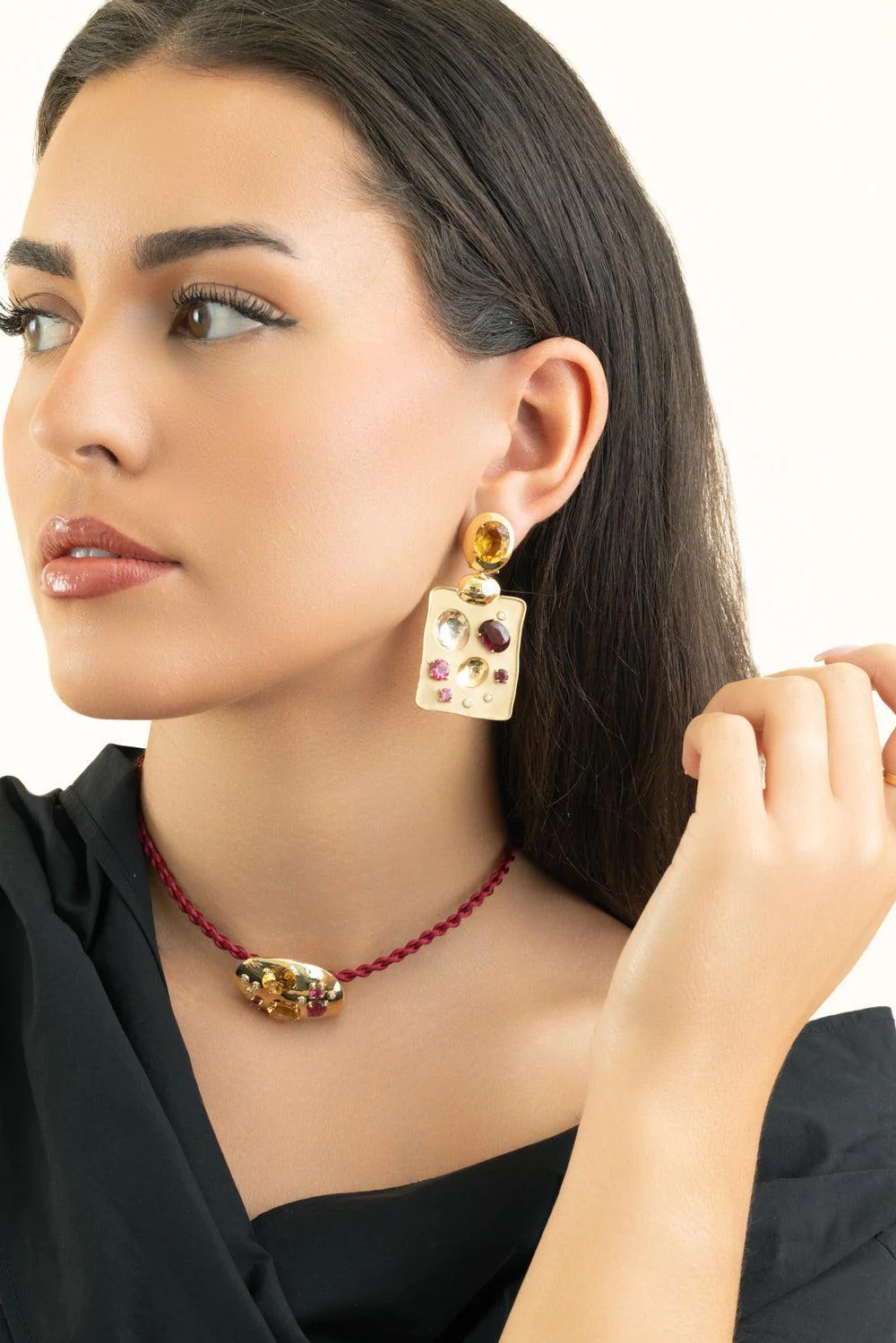 Citrine Rubis Diamond Rock Drop Earrings - Image 2