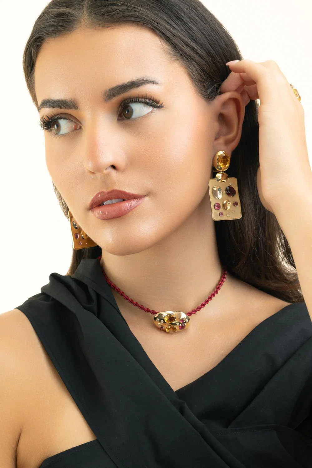 Citrine Rubis Diamond Rock Drop Earrings - Image 3