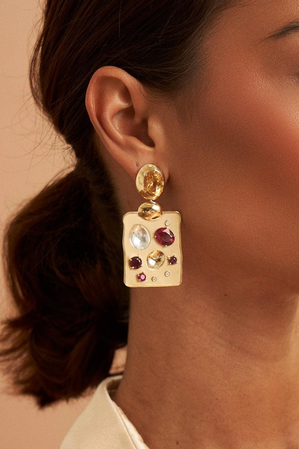 Citrine Rubis Diamond Rock Drop Earrings - Image 5