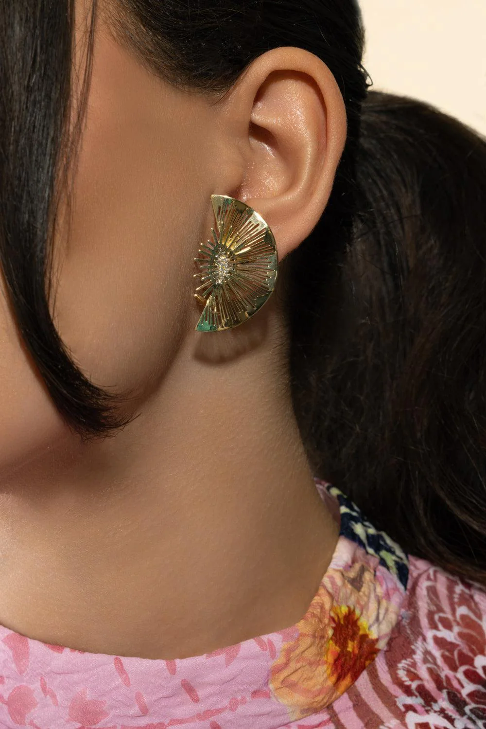 Explosion Half Moon Diamond Earrings - Image 4
