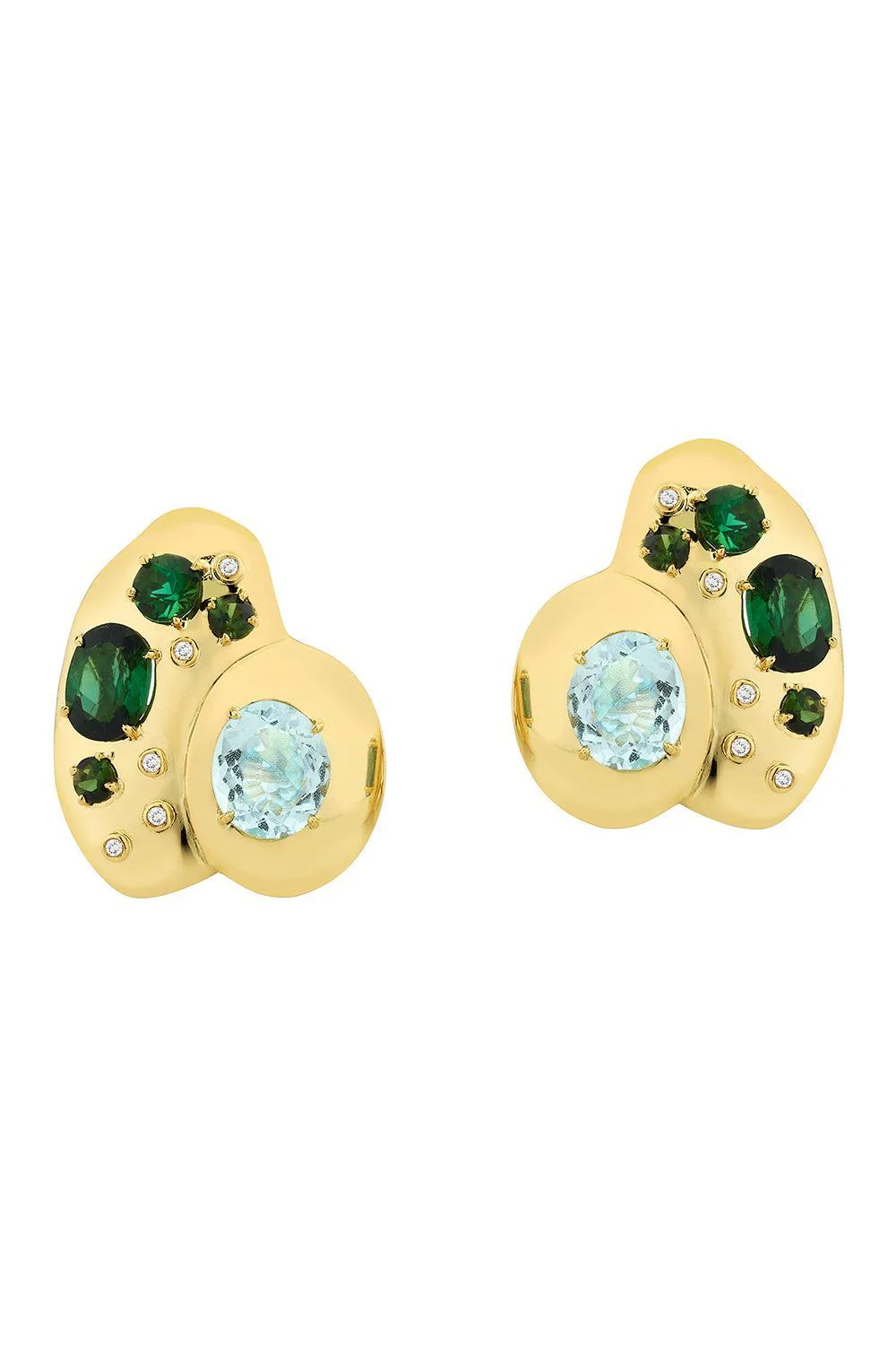 Green Tourmaline Blue Topaz Rock Class Earrings