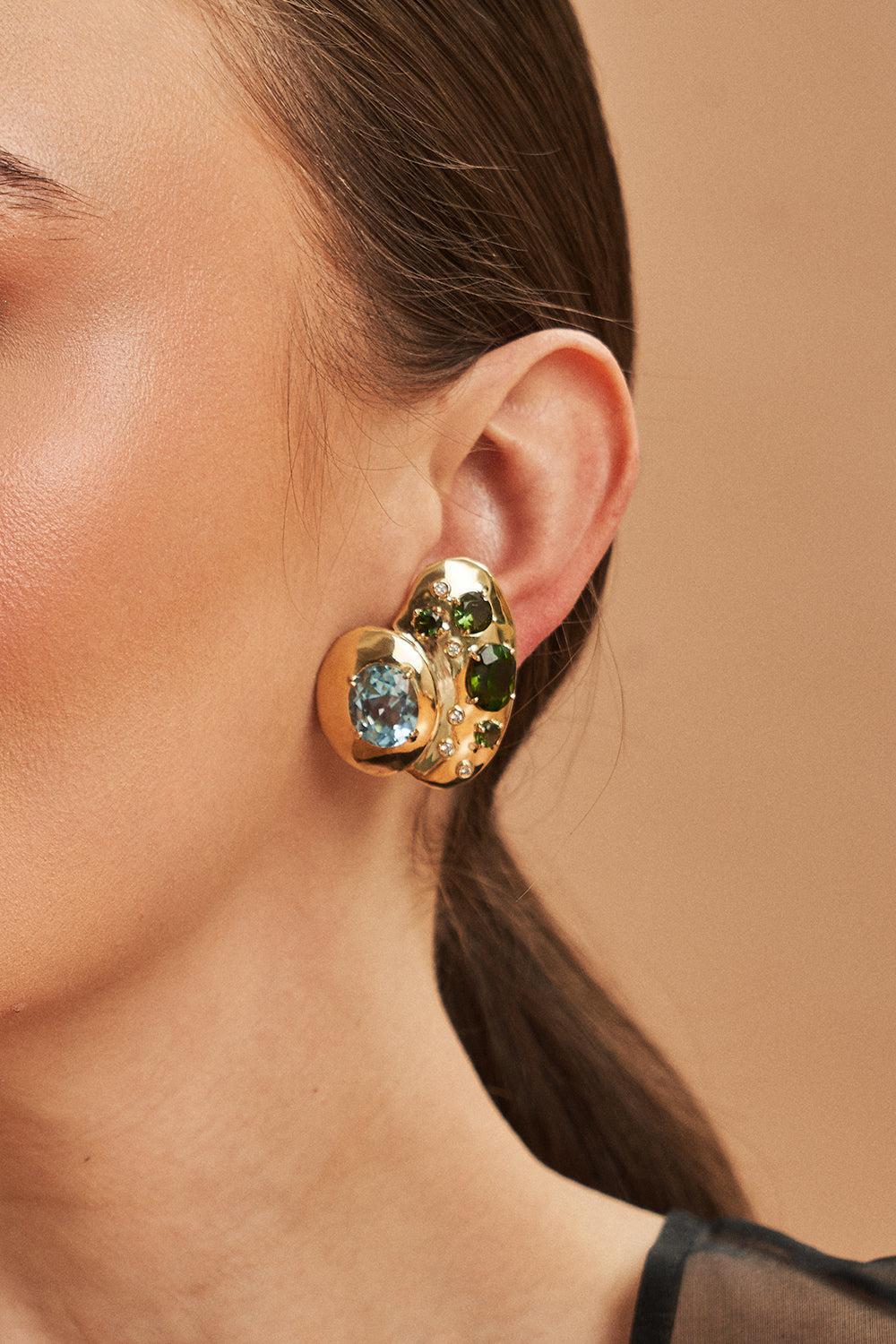 Green Tourmaline Blue Topaz Rock Class Earrings - Image 5