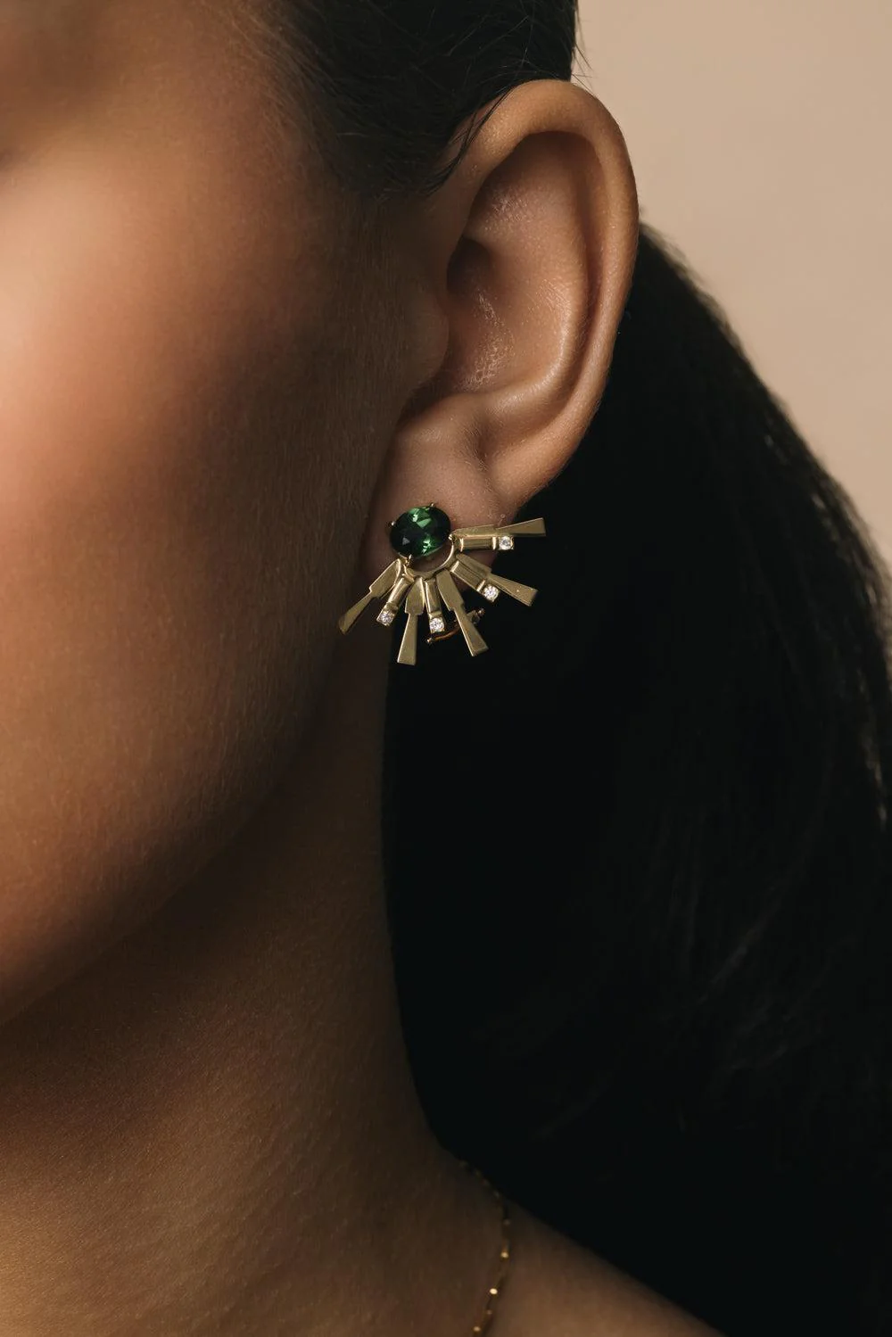 Green Tourmaline Diamond Mini Valentim Earrings - Image 4