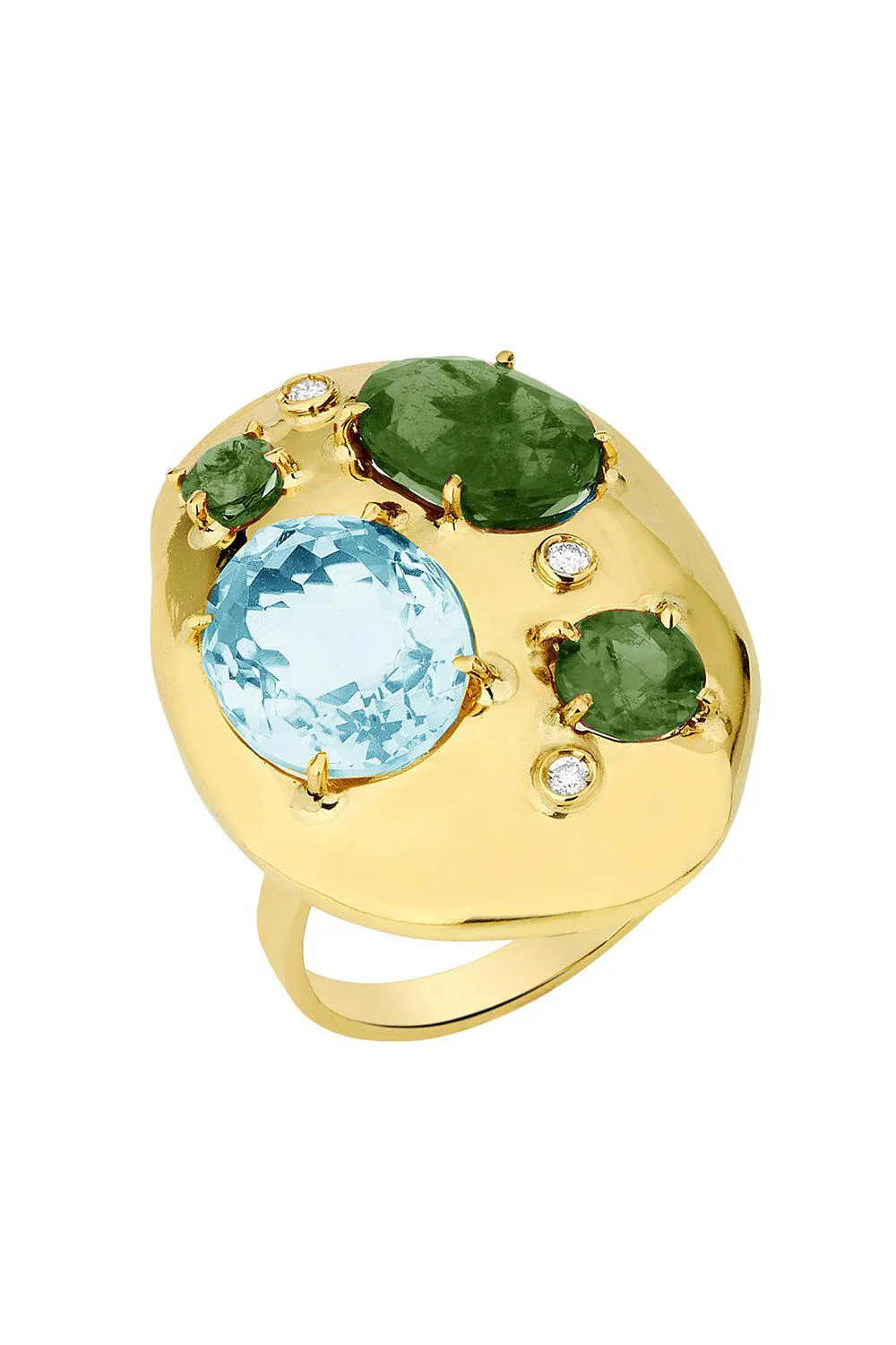 Green Tourmaline Rock Flinstone Ring