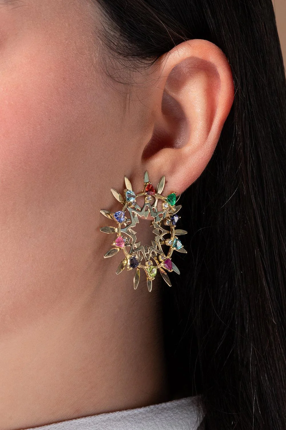Multi Stone Large Mandala Hoop Earrings - Image 2