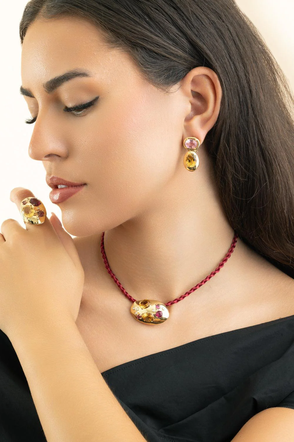 Pink Tourmaline Citrine Rock Class Earrings - Image 2