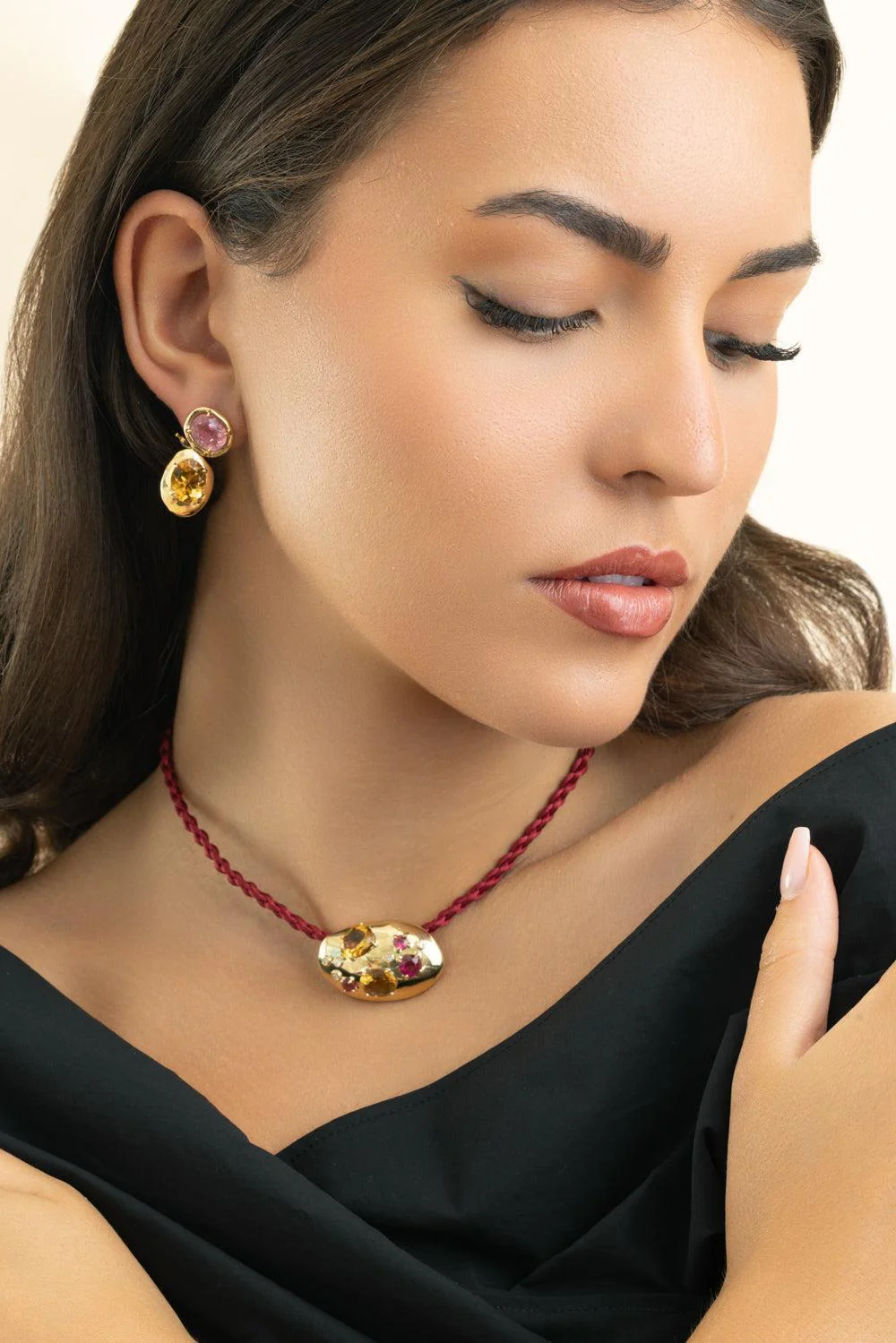 Pink Tourmaline Citrine Rock Class Earrings - Image 3