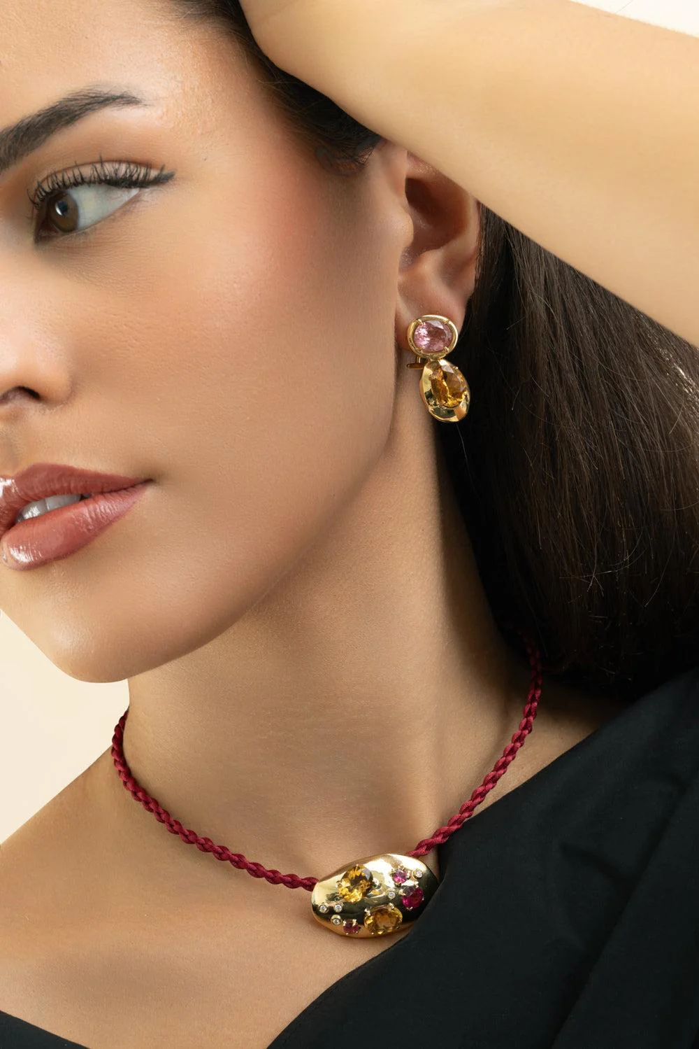 Pink Tourmaline Citrine Rock Class Earrings - Image 4