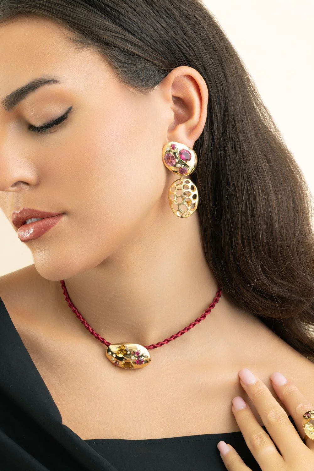 Pink Tourmaline Diamond Monochromatic Earrings - Image 3